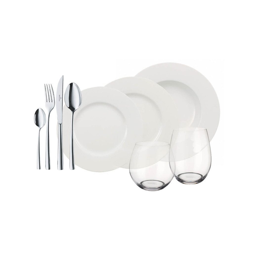 Villeroy & Boch Geschirr-Set Wonderful World White 4 Friends Set 36tlg. (36-tlg), 4 Personen, Porzellan, Premium Porcelain, mikrow.- & spülm.sicher, Made in Germany
