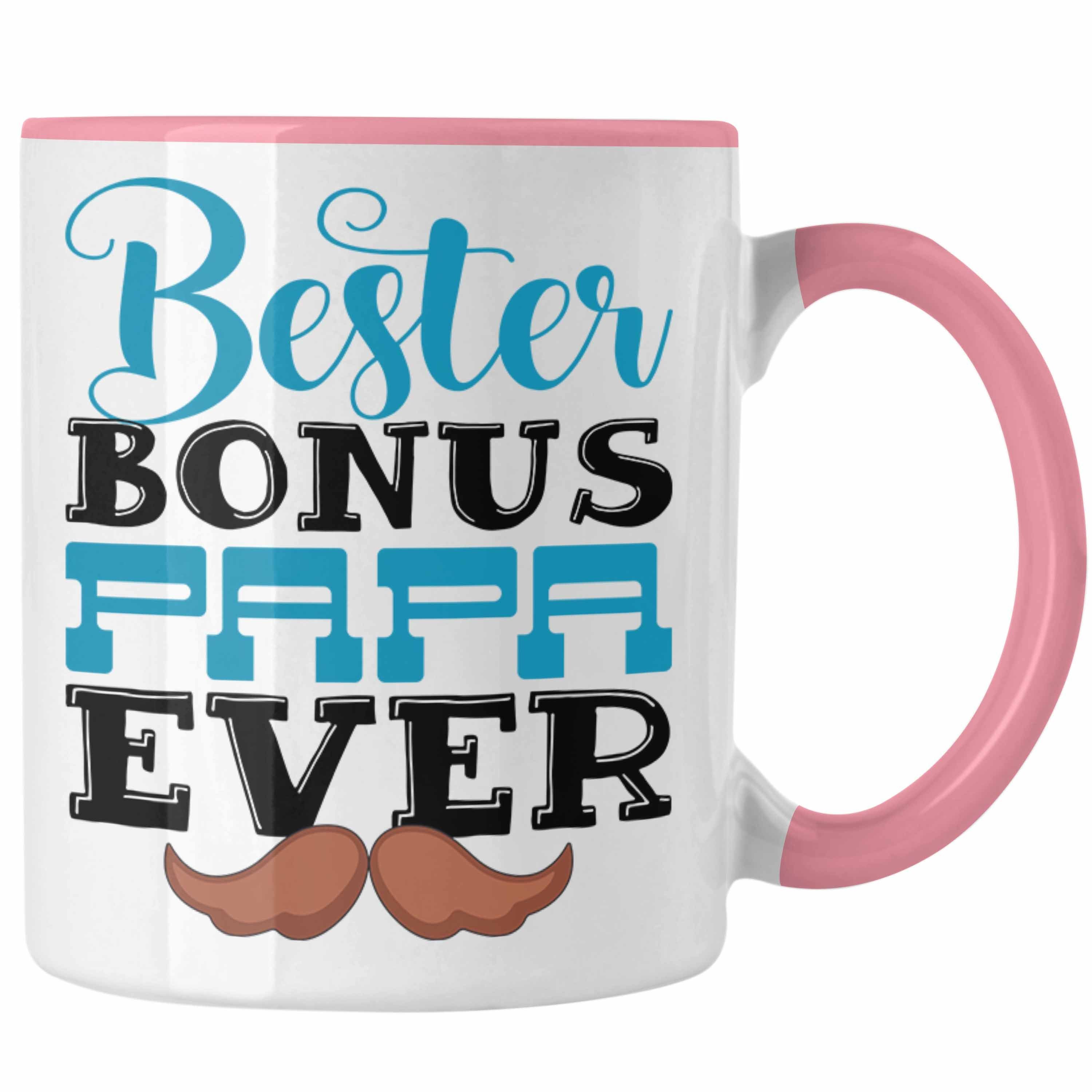 Trendation Tasse Bester Bonus Papa Ever Tasse Lustiges Geschenk für Stiefvater Geschenk Rosa