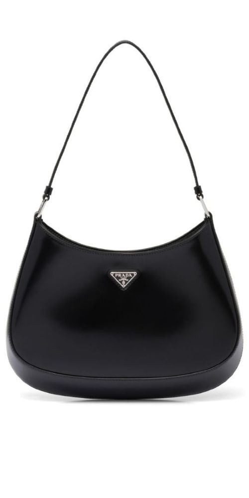 PRADA Handtasche Prada Cleo Logo Plaque Umhängetasche schwarz