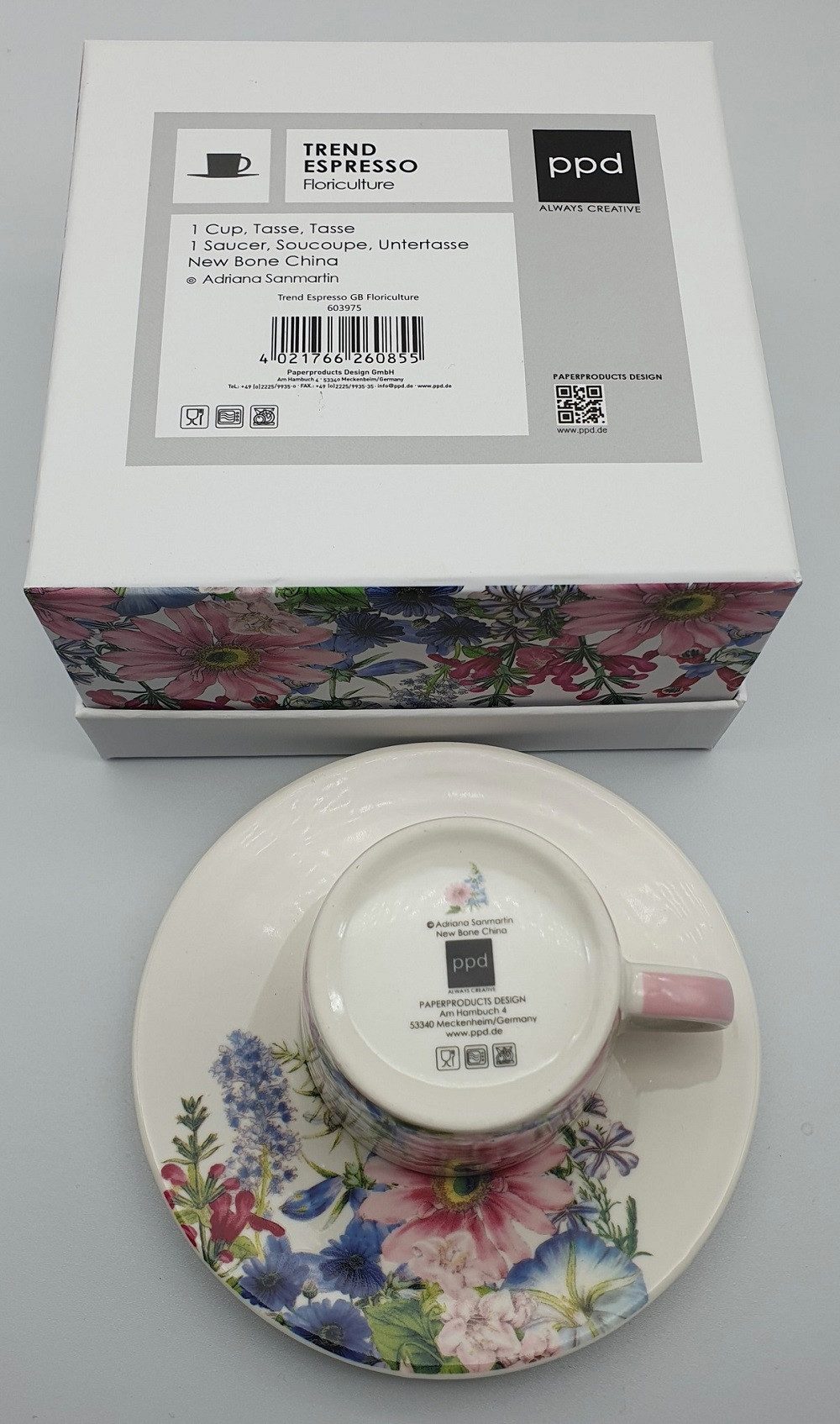 PPD Tasse PPD, Vögel, Blumen, Sommer, Kaffee Tasse / Espressotasse Set Motiv, 2-tlg., Porzellan, Trend Espresso Mug, Espressotasse aus New Bone China Füllmenge: 0,1 l, H 5,5cm, ø 6,3 cm, Blumenzucht, Sommer, Blumen, Motiv, Tee, kaffee Tasse Kollektion, Ideal als Geschenk