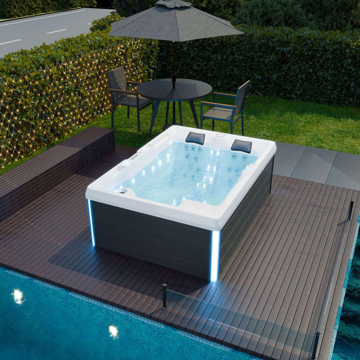 TroniTechnik Whirlpool Outdoor Whirlpool ELBA 210x150, inkl Thermoabdeckung, LEDs, Sanitäracryl, Massagefunktion – Bild 4 von 5