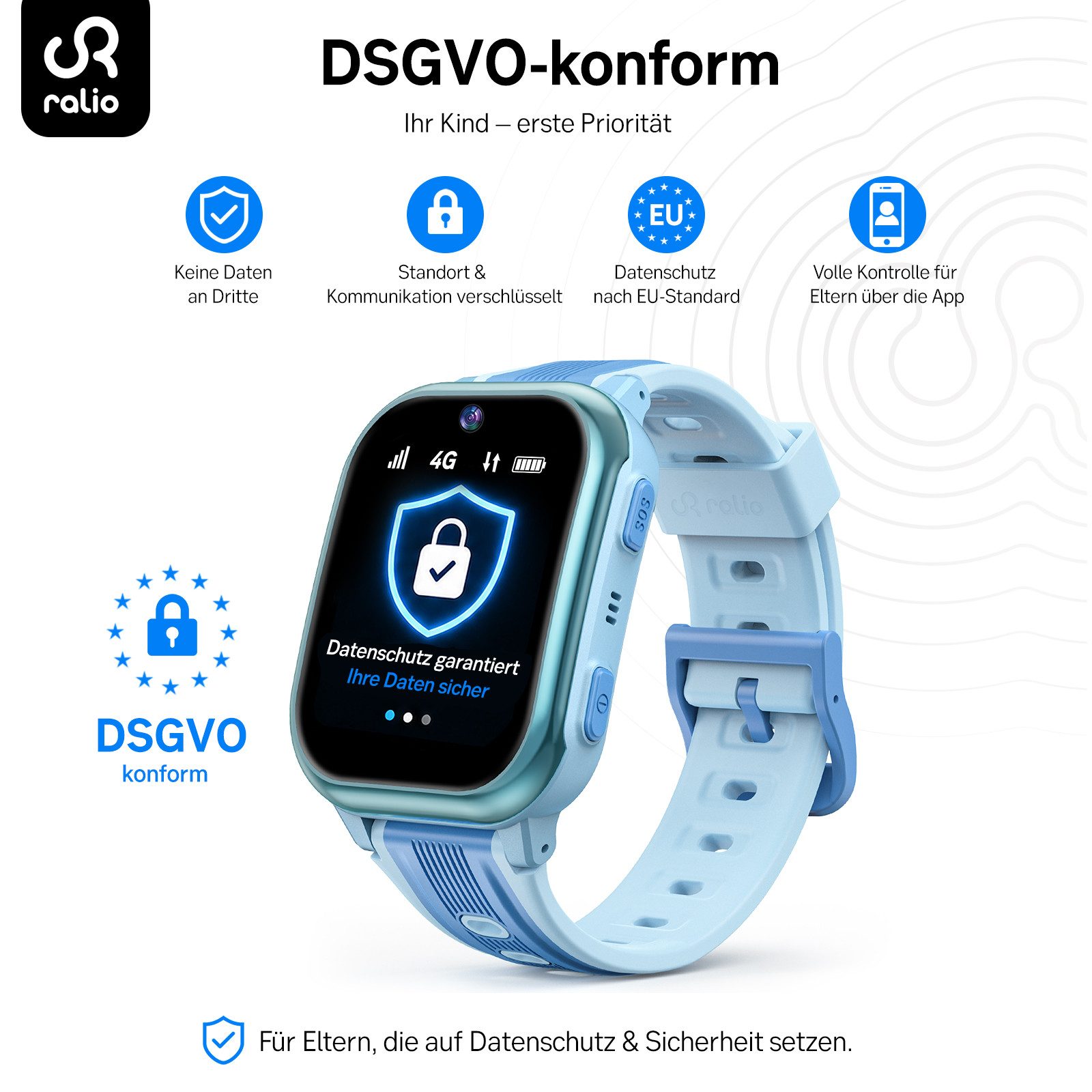 Ralio R5 Plus 4G Smartwatch Kinder, Kinderuhr mit gebogenes Ultra-HD-Display Smartwatch (gebogenes Ultra-HD-Display cm/1.7 Zoll) 3 Tage Akkulaufzeit, GPS-Ortung, Kinderuhr mit HD-Videoanrufen, Schulmodus, SOS, Familien-Gruppenchat und mehr, Zwei Armbänder