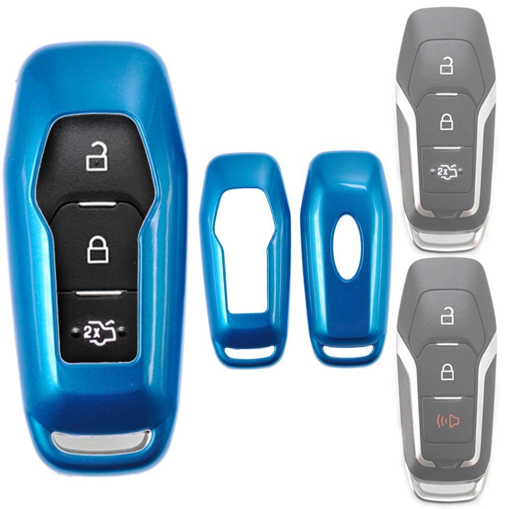 mt-key Schlüsseltasche Autoschlüssel Hardcover Schutzhülle Metallic Blau, für Ford Explorer Ranger Mondeo F-150 Galaxy Mustang KEYLESS SMARTKEY