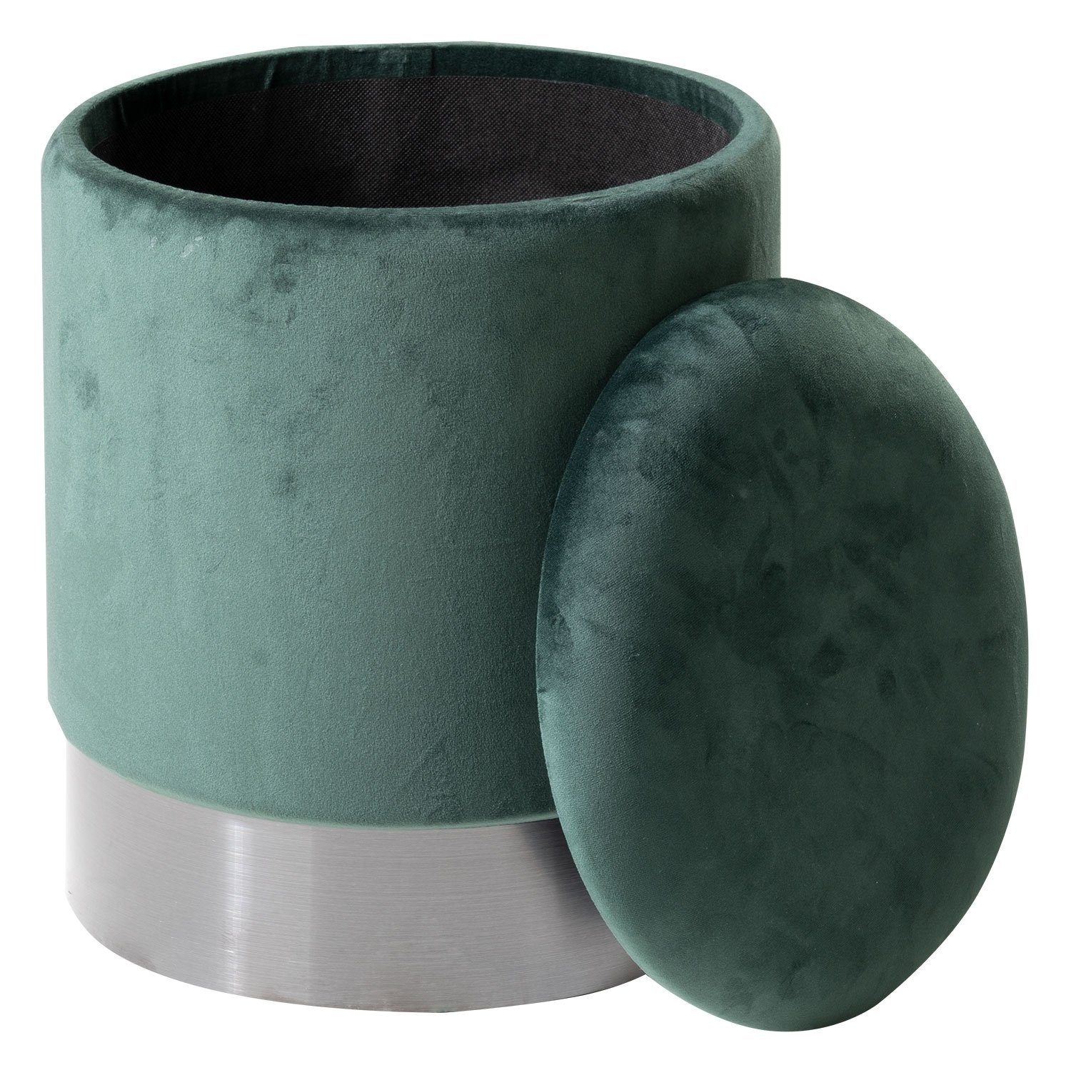 Home4You Sitzhocker, Ø 31 cm, Dunkelgrün, Silbergrau, Samtbezug, Holzgestel günstig online kaufen