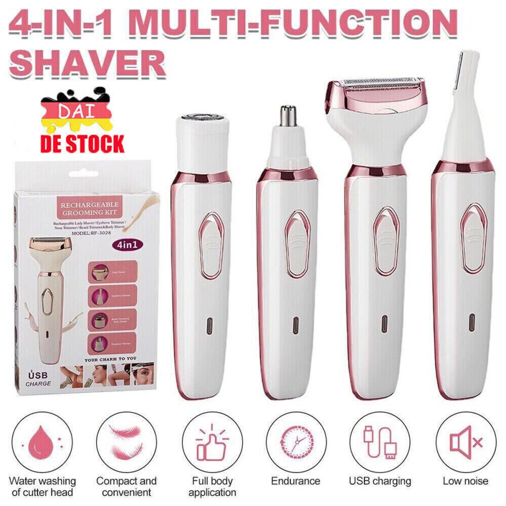 ZREE Multifunktionstrimmer Elektrischer Rasierer 4-In-1Damenrasierer Schmerzfreier Intimrasierer, Elektrischer Rasierer Damen Trimmer, Schmerzlos und hypoallergen,USB-Schnellladung