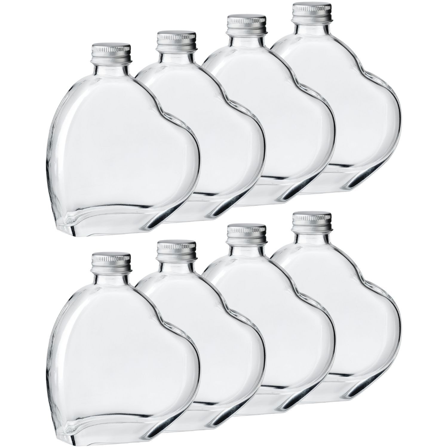 Flaschen-Fuchs Vorratsglas 8x Flasche Herzform 200ml Herzflaschen Herz Glas Herzförmig Geschenk, Glas