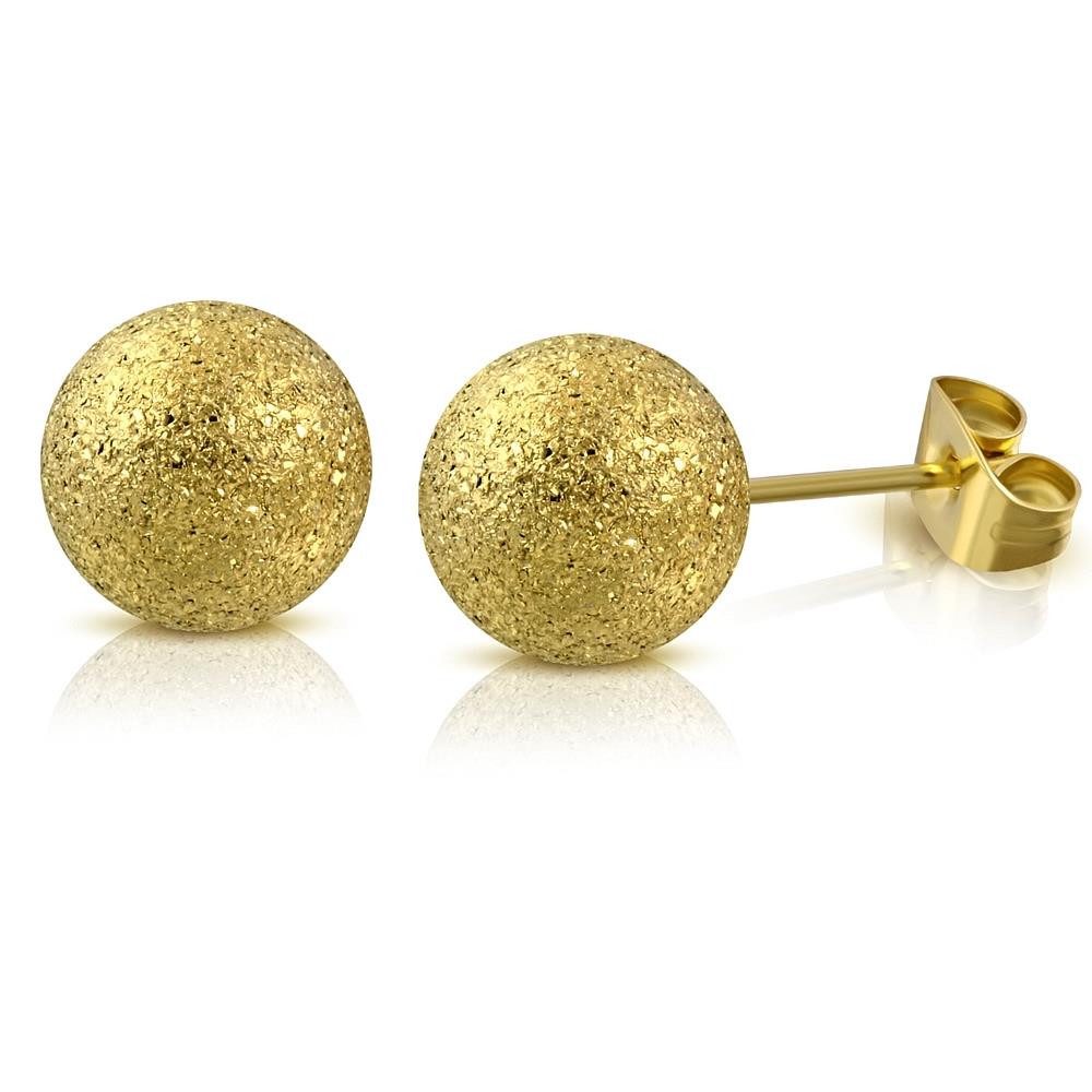 Ohrring-Set Ohrstecker Kugel sand-gestrahlt Gold aus Edelstahl Unisex