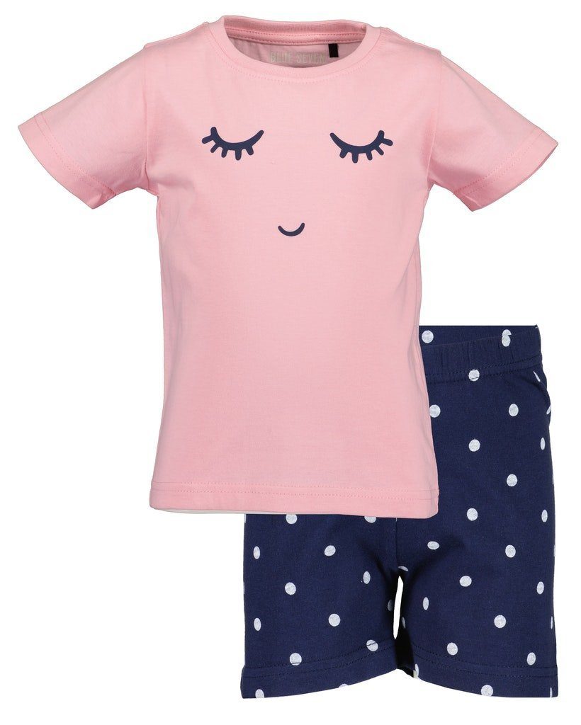 Seven Blue tlg) marine Shorty kurz Seven Blue Mädchen rosa (2 Shorty Pyjama Schlafanzug