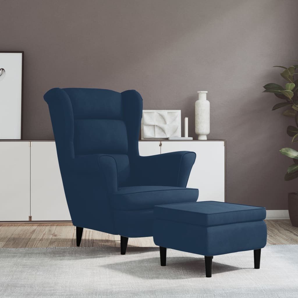 vidaXL Sessel Ohrensessel mit Hocker Blau Samt (1-St)