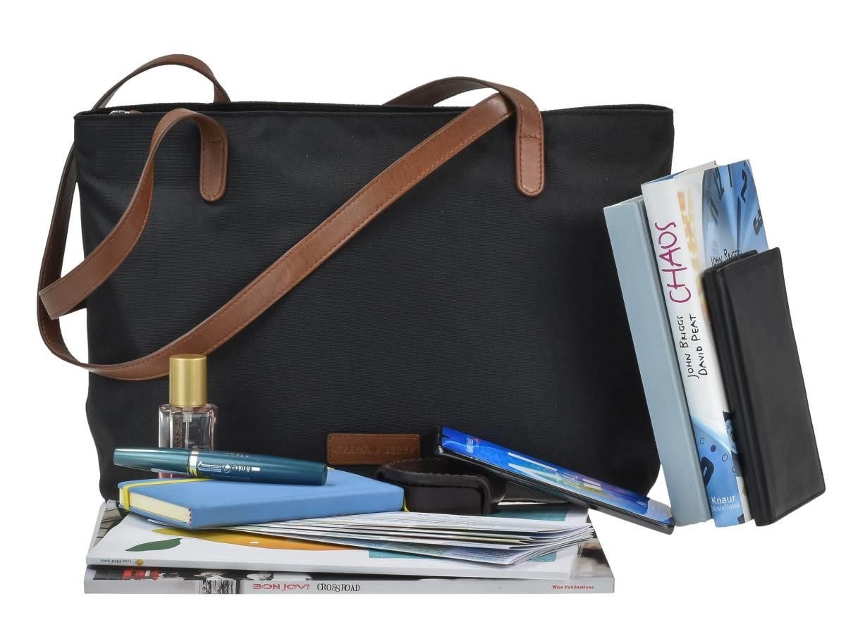Greenburry Shopper "Diana" Nylon Schultertasche 40x25cm, leicht, kompakt, praktisch, lange Gurte, schwarz
