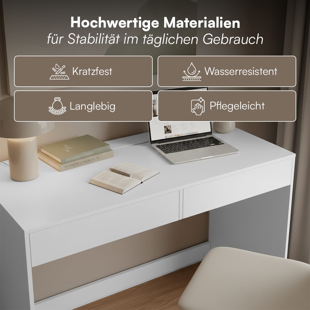 Bellamio Schreibtisch Toce mit 2 Schubladen, Bürotisch, Computertisch (weiß), Breite 110 cm x Tiefe 53 cm – Bild 3 von 5
