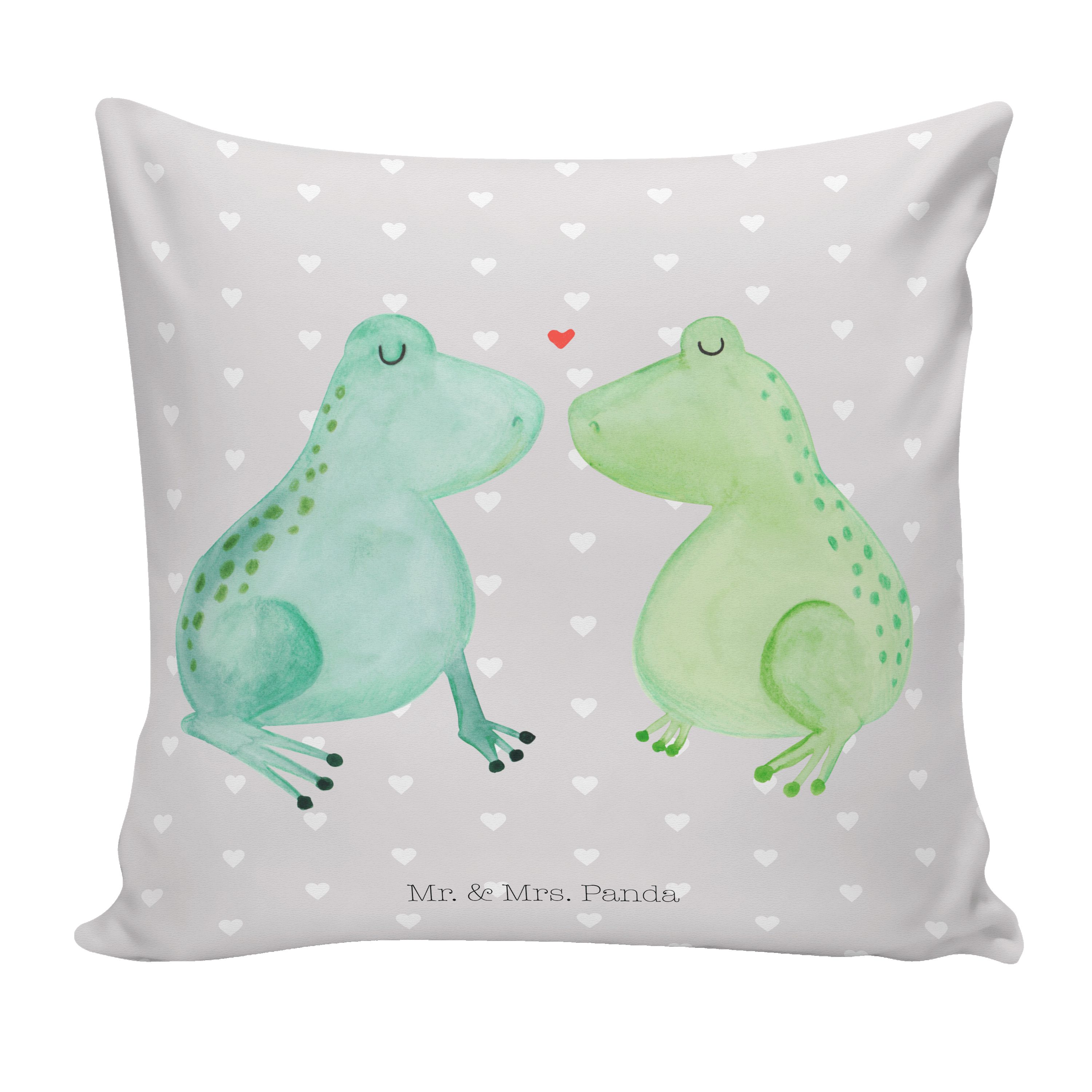 Mr. & Mrs. Panda Dekokissen Frosch Liebe - Grau Pastell - Geschenk, Motivkissen, Paar, Geschenk H