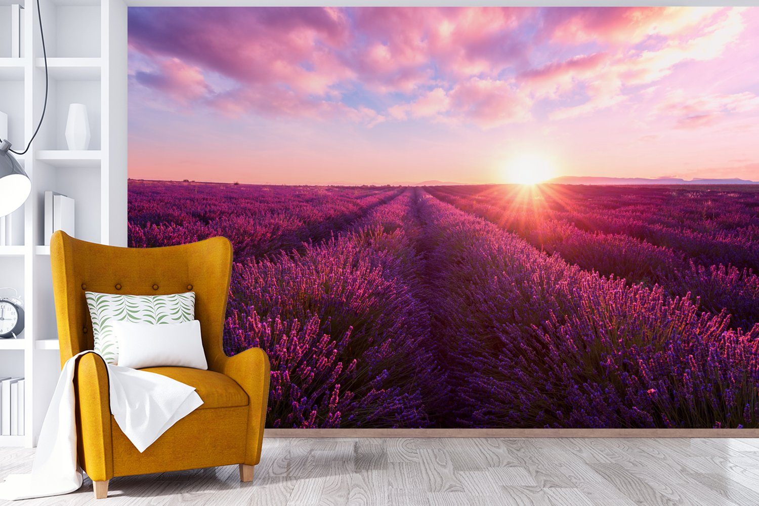 MuchoWow Fototapete Lavendel - - (6 Schlafzimmer, St), Matt, Wallpaper Wohnzimmer, Vinyl Blumen für Tapete Kinderzimmer, bedruckt, Frankreich