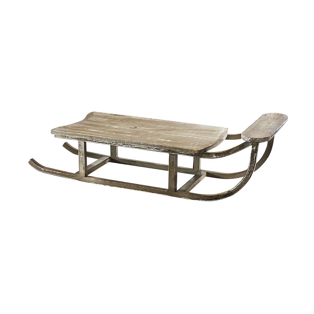 Kobolo Dekoobjekt Winterdekoration Schlitten SNOW Grau, Weihnachtsdeko Weihnachten (Vintage), aus Holz