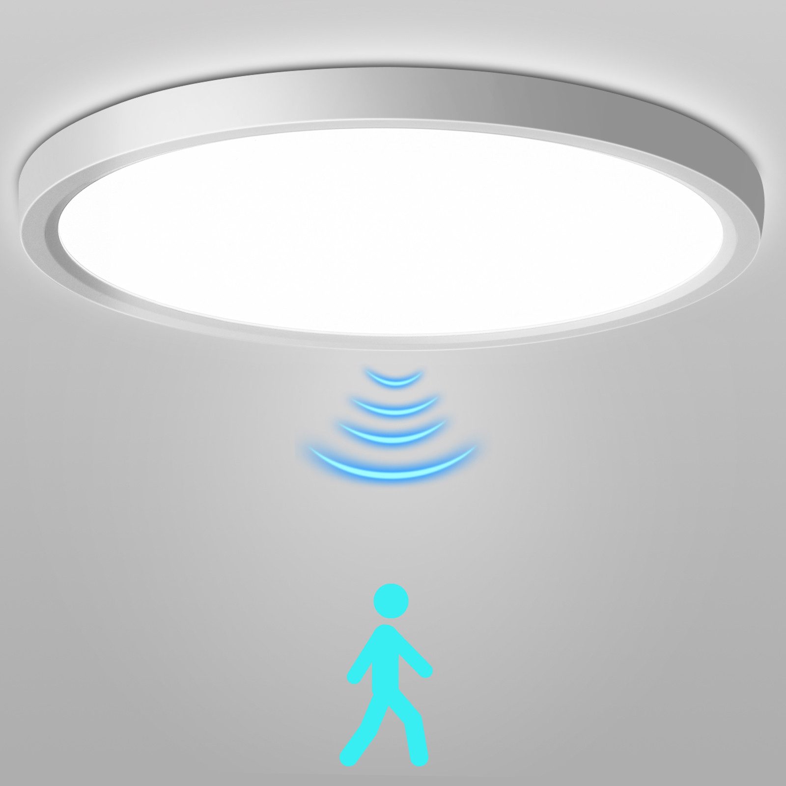 Oraymin LED Deckenleuchte Lampe Wohnzimmer Rund Flach Sensor Leuchte 4000K für Bad Schlafzimmer, 18W, LED fest integriert, Neutralweiß, für Schlafzimmer, Flur, Balkon,1620LM, Weiße runde Deckenlampe, IP20