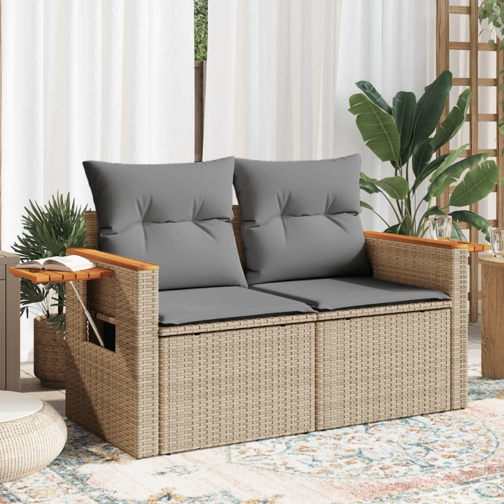 vidaXL Loungesofa Gartensofa mit Kissen 2-Sitzer Beige Poly Rattan, 1 Teile