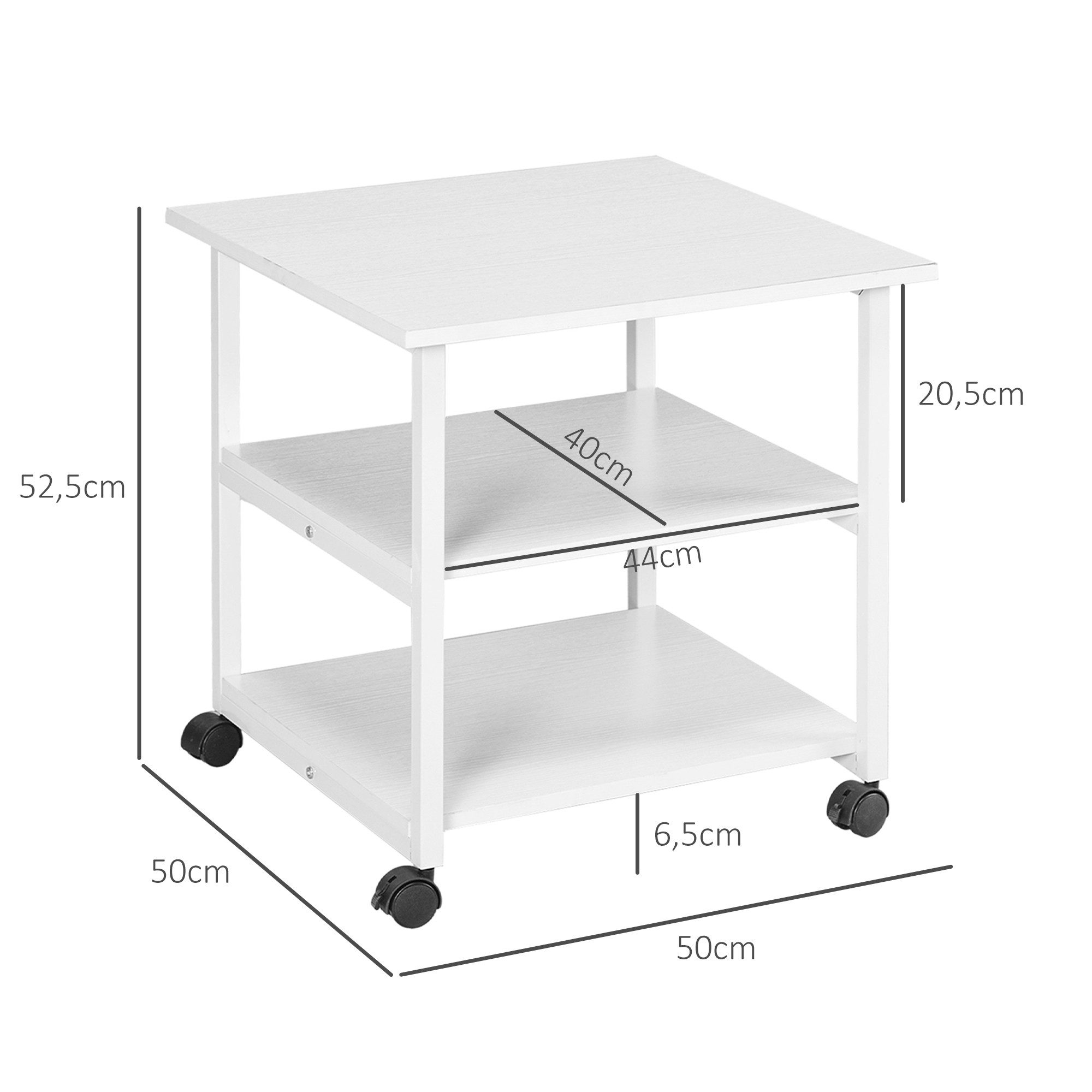 HOMCOM Regaleinsatz Druckertisch, Druckerständer mit 3-Ebene, bis 18 kg belastbar (Druckerhalter, 1 St., Druckerwagen), Mit Rollen für einfache Bewegung