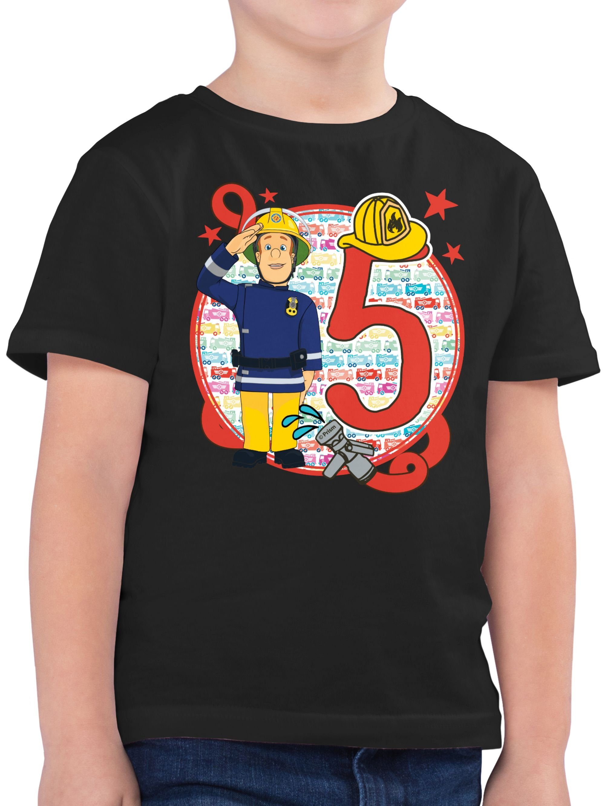 Shirtracer T-Shirt 5. Schwarz 03 Feuerwehrmann Jungen Geburtstag Sam