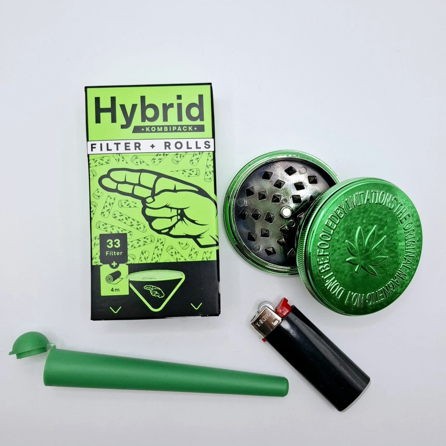 Hybrid Supreme Фильтрыs Aktivkohlefilter 33 Фильтры + 4m Papers + Grinder + Feuerzeug + Jointhülle, Zubehör für Jointfilter, 5 teilig im Set