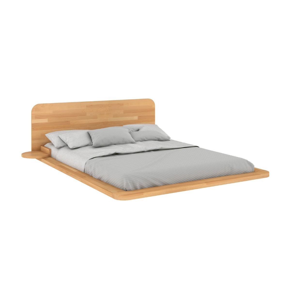 Skandica Holzbett Japandic (Buchenbett mit schwebender effekt), mit 2 integrierten Ablagen, 140/200, Buche - lackiert, Naturfarbe