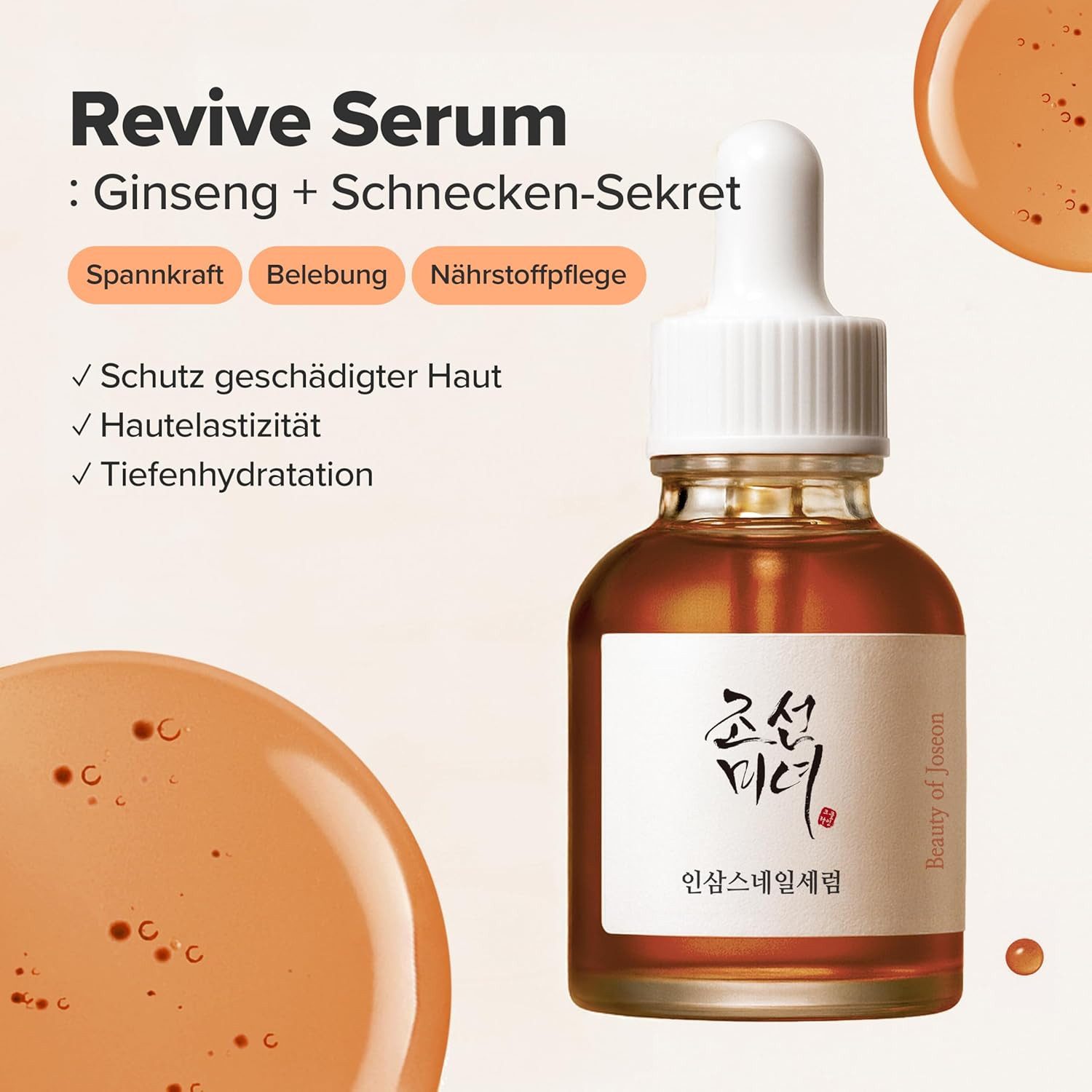 Beauty of Joseon Gesichtsserum Revive Serum – Ginseng + Snail Mucin, 30 ml Ideal für trockene Haut, für ein glattes, strahlendes Hautbild.