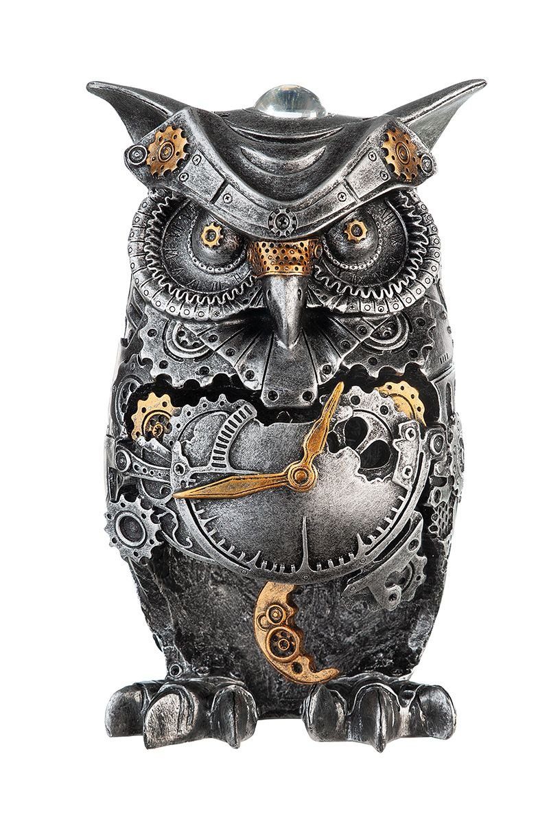 Brillibrum Dekofigur Zahnrad Design Steampunk Eule Deko Skulptur aus Polyresin Dekofigur Industrial Style Silber Statue ausgefallenes Kunstobjekt Wohnzimmerdeko Kunst