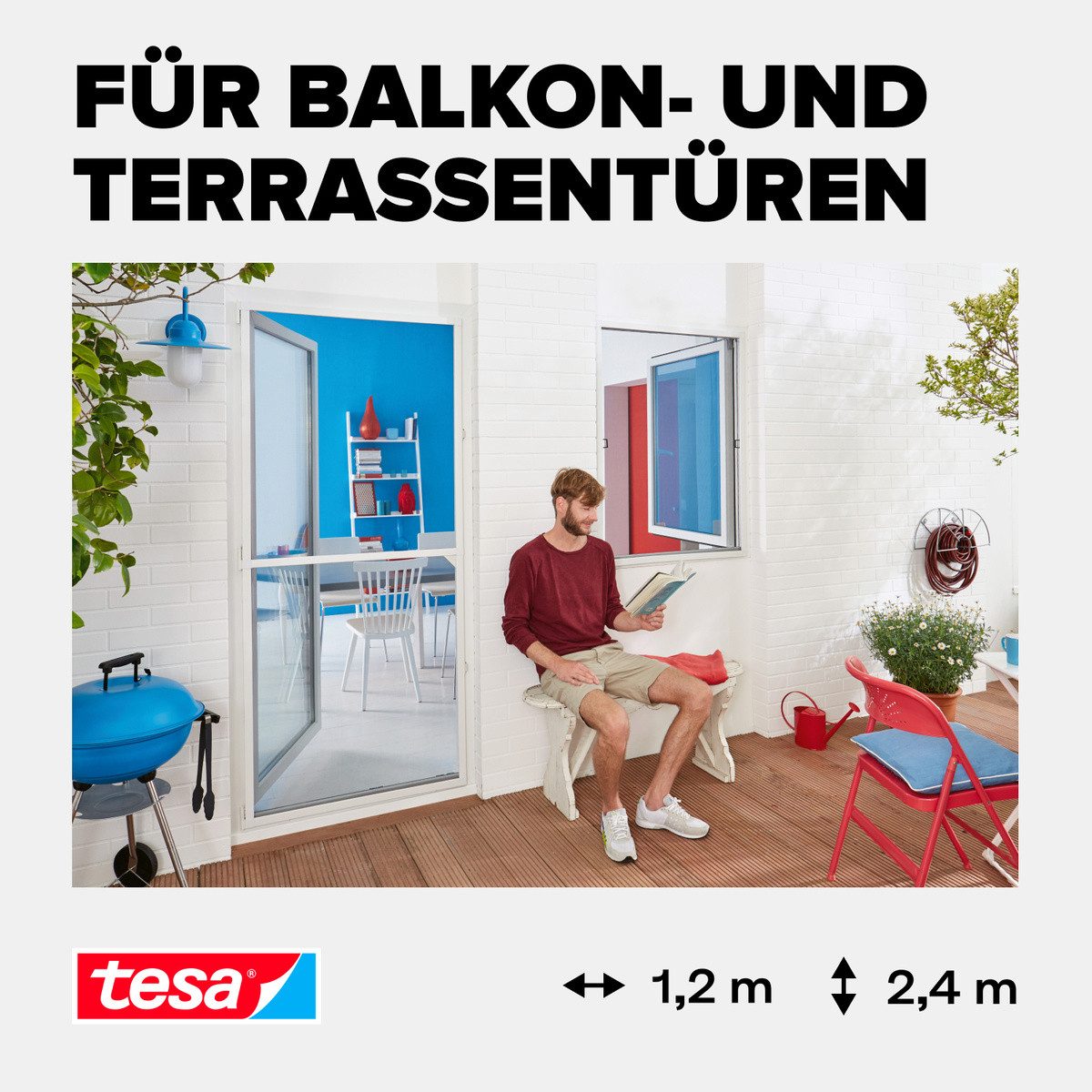 tesa Insektenschutz-Tür Aluminium Rahmen Fliegengitter für Türen XL & Clear View - 120x240cm, (Packung, 1-St., Fliegennetz, Aluminiumrahmen), einfache Montage