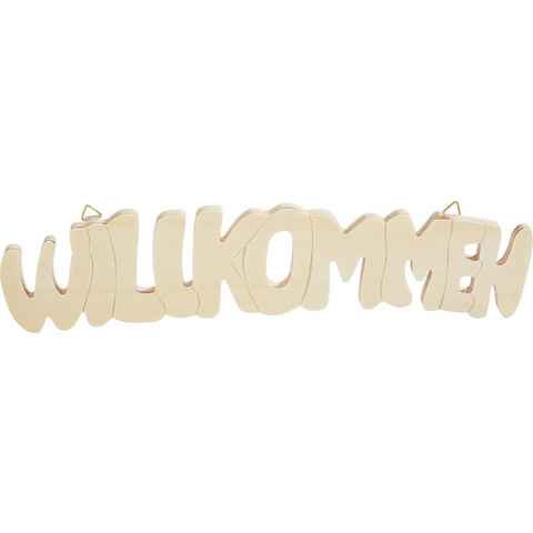 VBS Wanddekoobjekt Holz-Schriftzug Willkommen, 30 cm x 7 cm