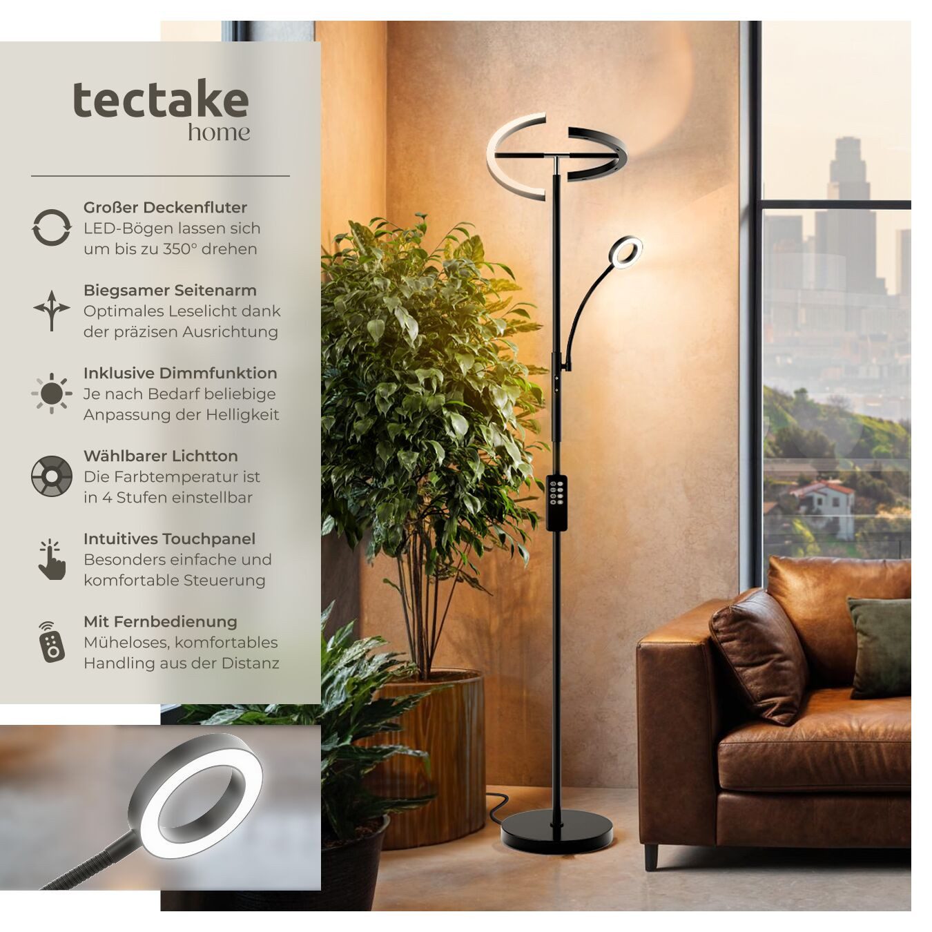 tectake Stehlampe Deckenfluter, LED, Weiß, Moderner günstig online kaufen