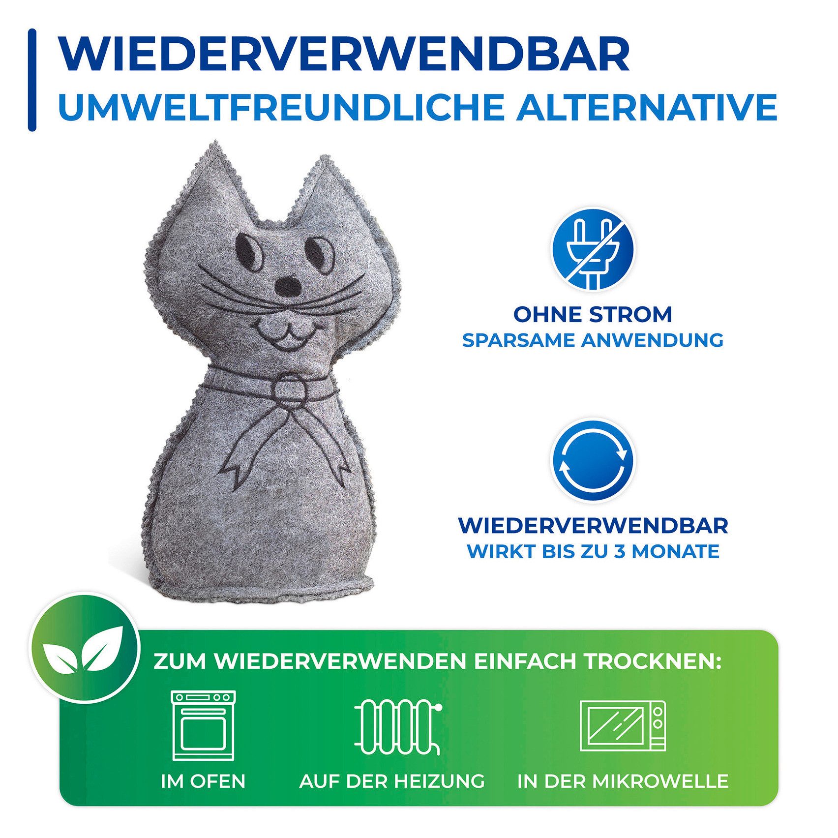 WENKO Luftentfeuchter Katze, 2er Set, geräuschlos, ohne Strom, auch als Türstopper verwendbar