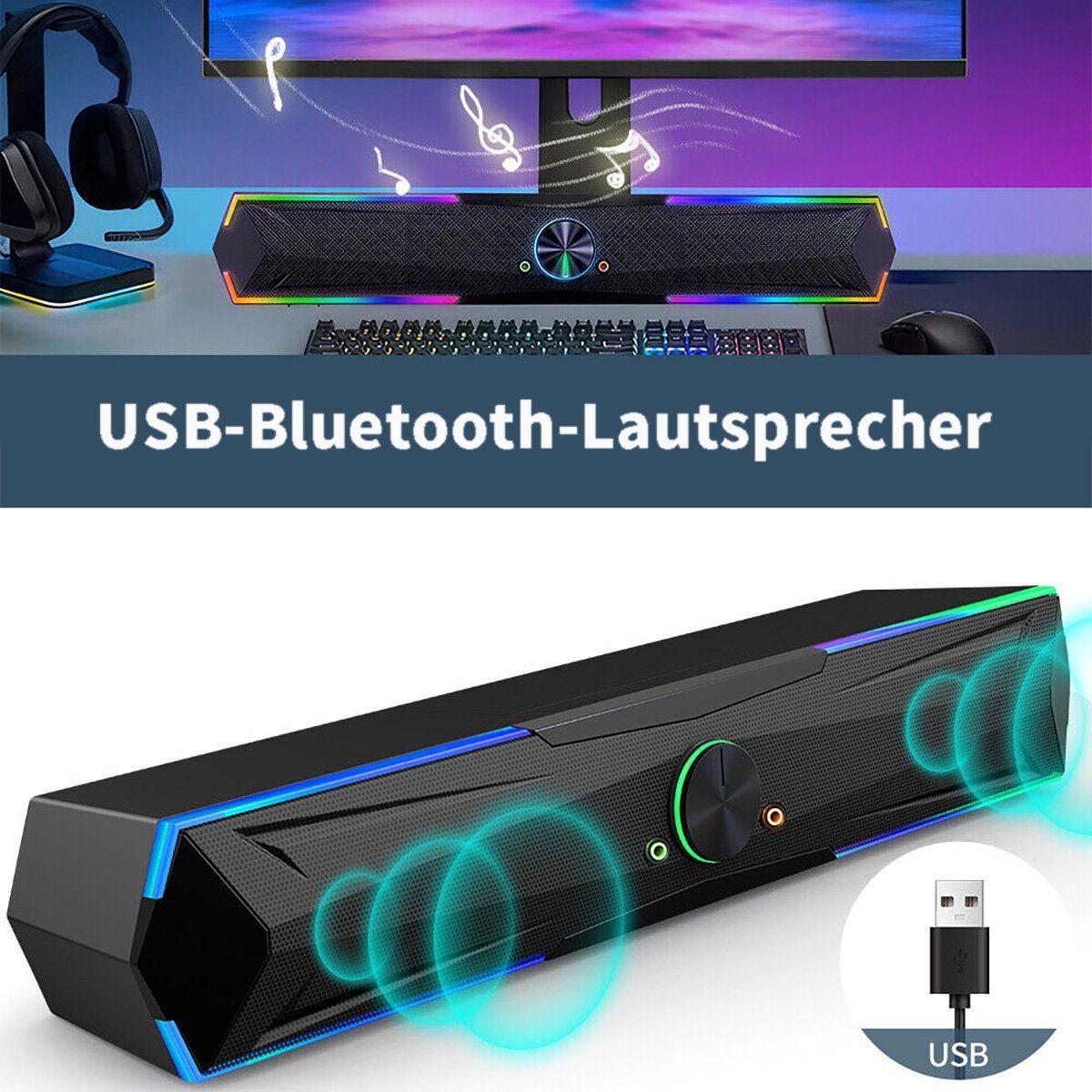 Brücke Bluetooth 5.0-Lautsprecher-Subwoofer, dynamische Lichteffekte Lautsprecherständer, (professionelle Dual-Mode-Soundeffekte, geeignet für PC-Computer-TV)