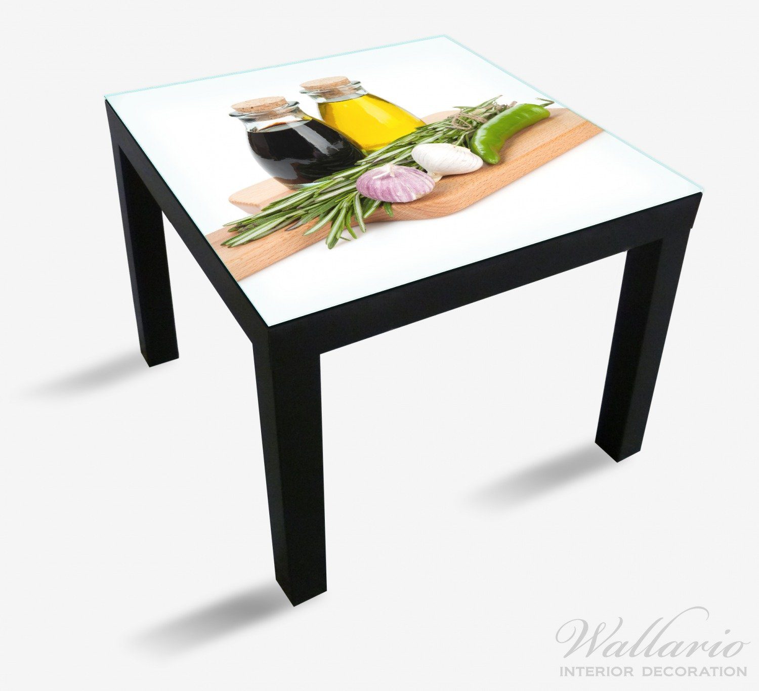 Tisch Gewürze, geeignet St), Lack Öle Kräuter Ikea einem Wallario (1 Tischplatte und auf für Holz-Schneidebrett