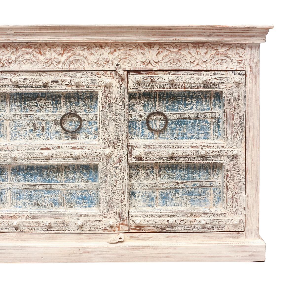Oriental Galerie Unterschrank 222 Tejas Blauwash Weiß Indien cm Handarbeit Sideboard