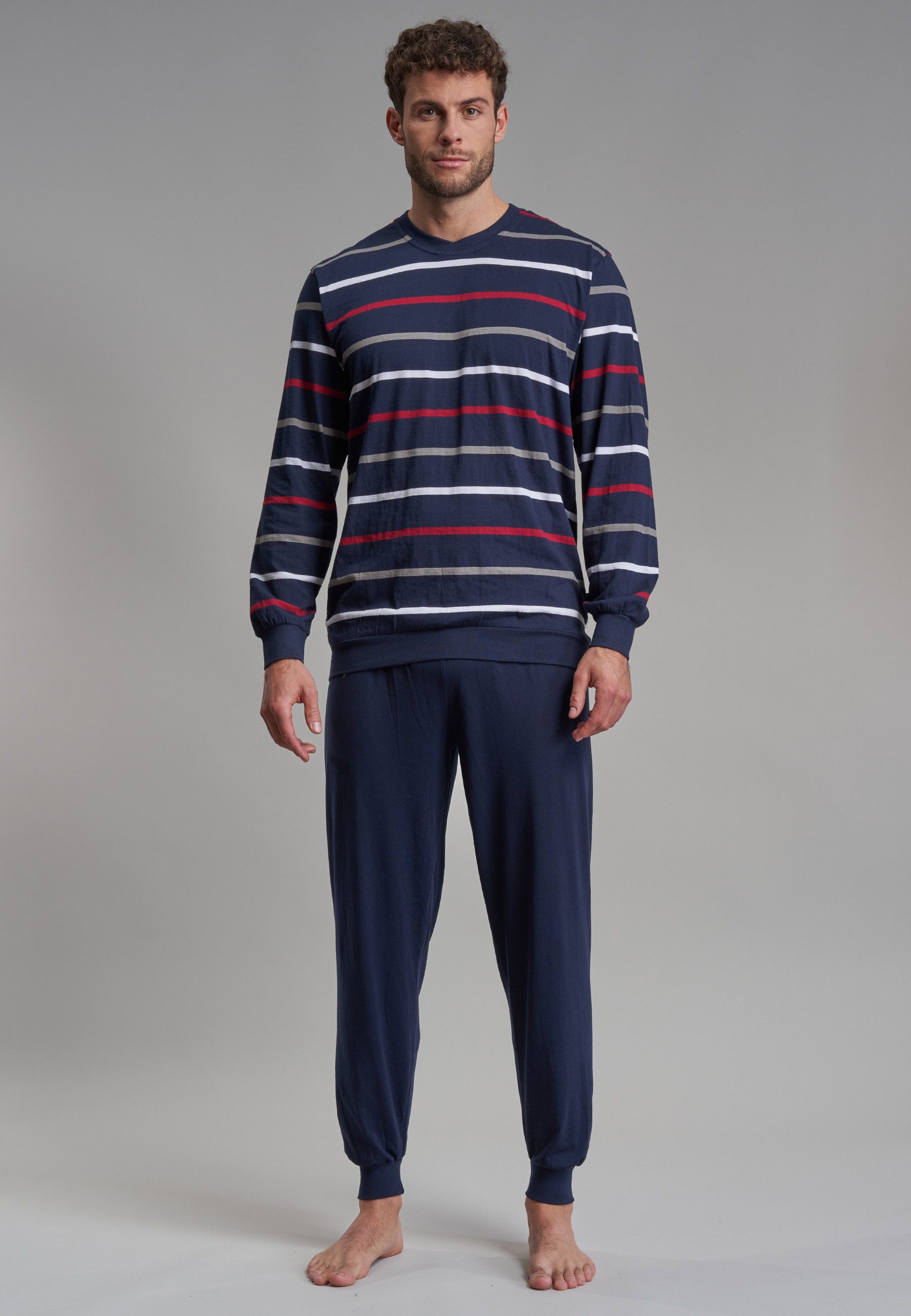 GÖTZBURG Pyjama GÖTZBURG Herren Pyjama blau quergestreift (1 tlg) günstig online kaufen