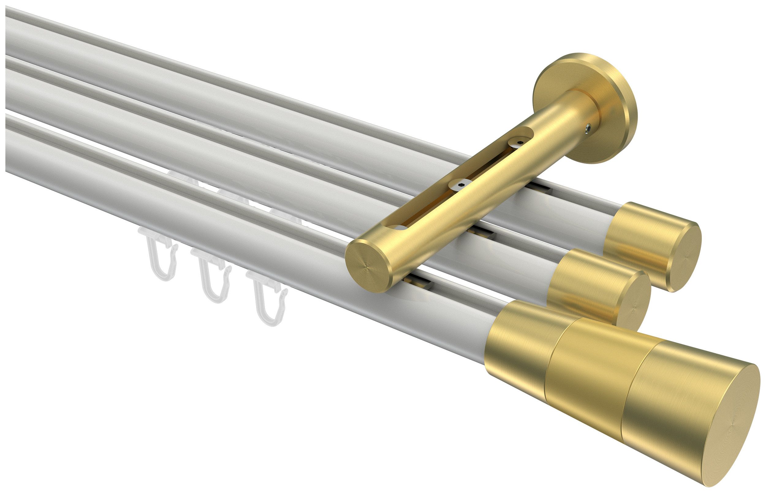 INTERDECO Innenlaufschiene Siteno Tanara, Ø 20 mm, 3-läufig, Fixmaß, kürzbar, Wandmontage, Aluminium, Weiß / Messing-Optik / Bicolor