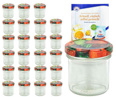 MamboCat Einmachglas 24er Set Sturzglas 167 ml To 66 Obst Dekor Deckel incl. Rezeptheft, Glas