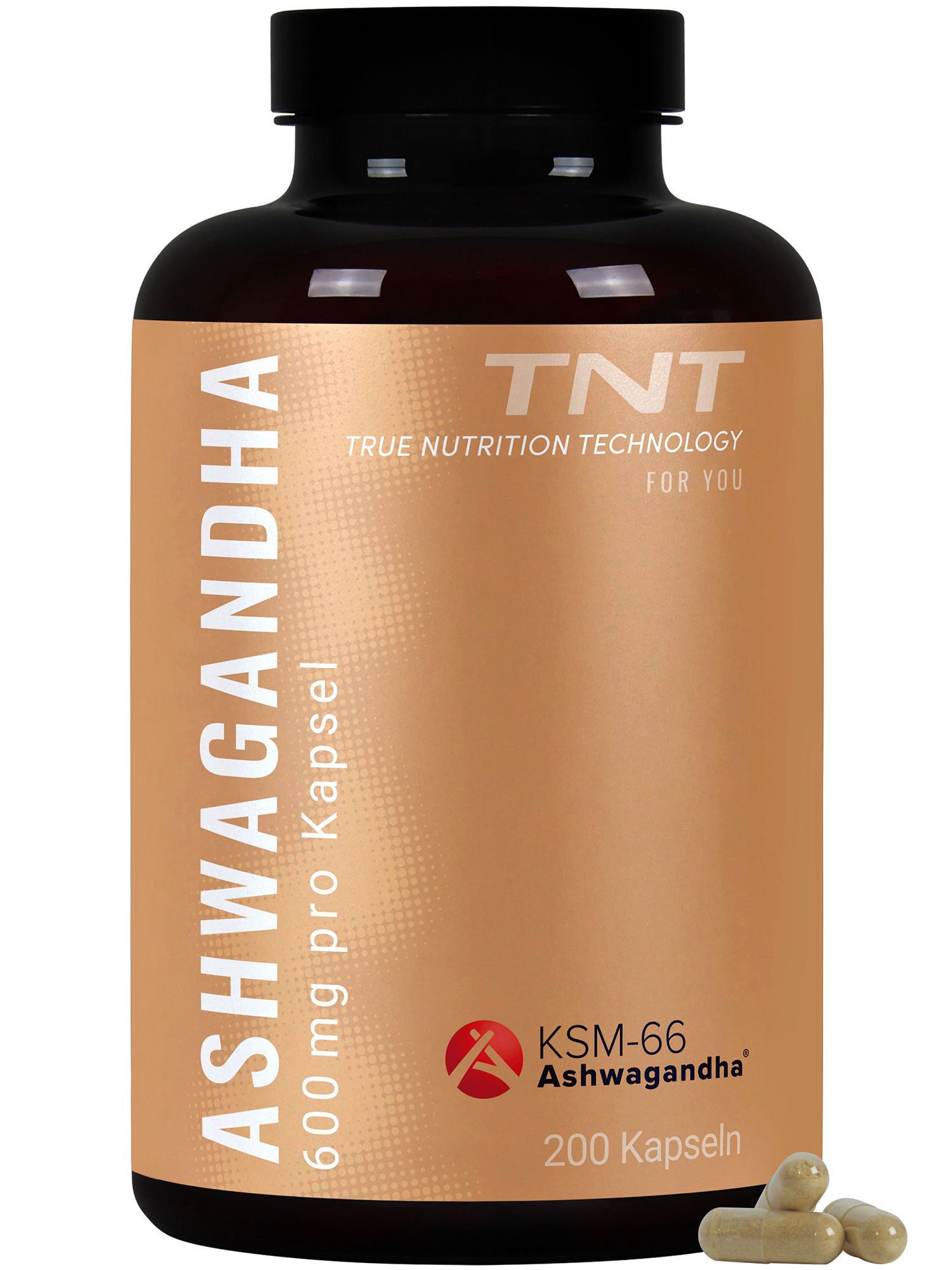 TNT (True Nutrition Technology) Ashwagandha - Premium-Rohstoff KSM-66® - 600mg pro Kapsel Kapseln, 200 St., 145 g