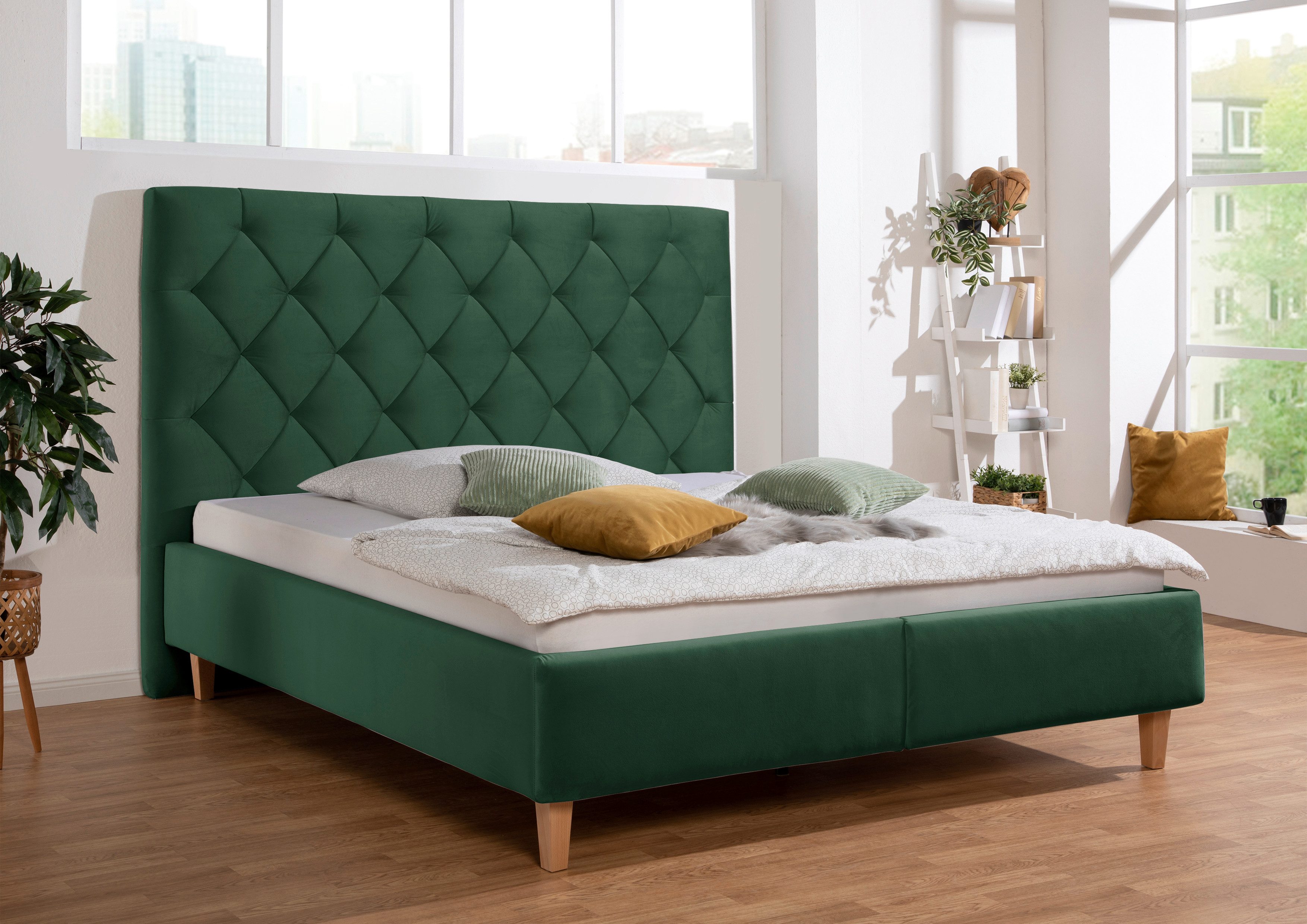 Home affaire Polsterbett Sunley 140, Kreuzsteppung, Kopfteilhöhe 142 cm, ohne oder mit Matratze/Lattenrost