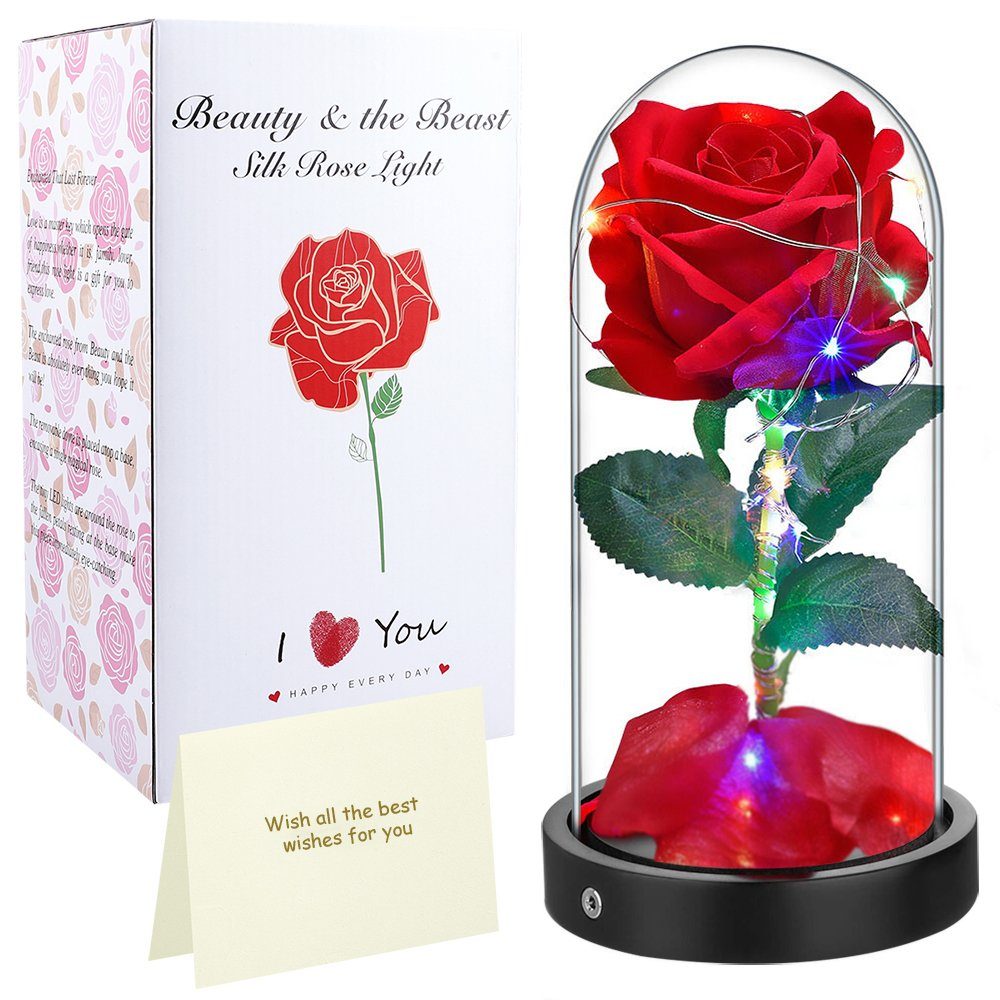 Kunstblume Rose LED Lichterketten Kunstblumenstrauß Rose in Glas,Kunstblume günstig online kaufen