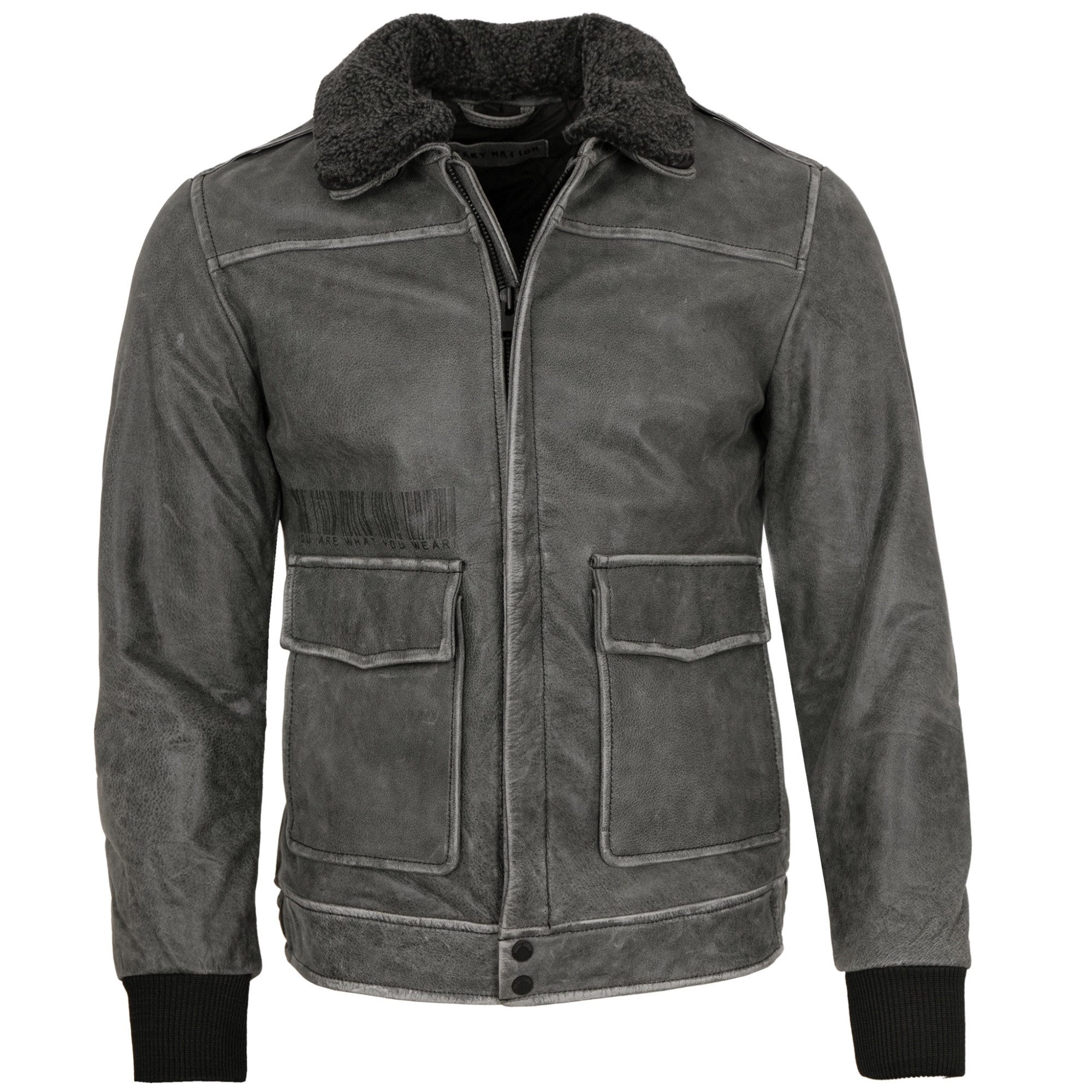 Freaky Nation Lederjacke Good View-FN Freaky Nation - Herren Lederjacke Blouson Rindsleder grau retro