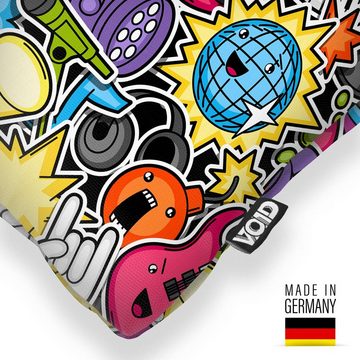 Kissenbezug, VOID (1 Stück), Sofa-Kissen Musik Pop Art Graffiti Artwork Instrumente Kinder Kinderzimmer Klavier lernen Design Disko Stern Boxen Gitarre Bombe Comic