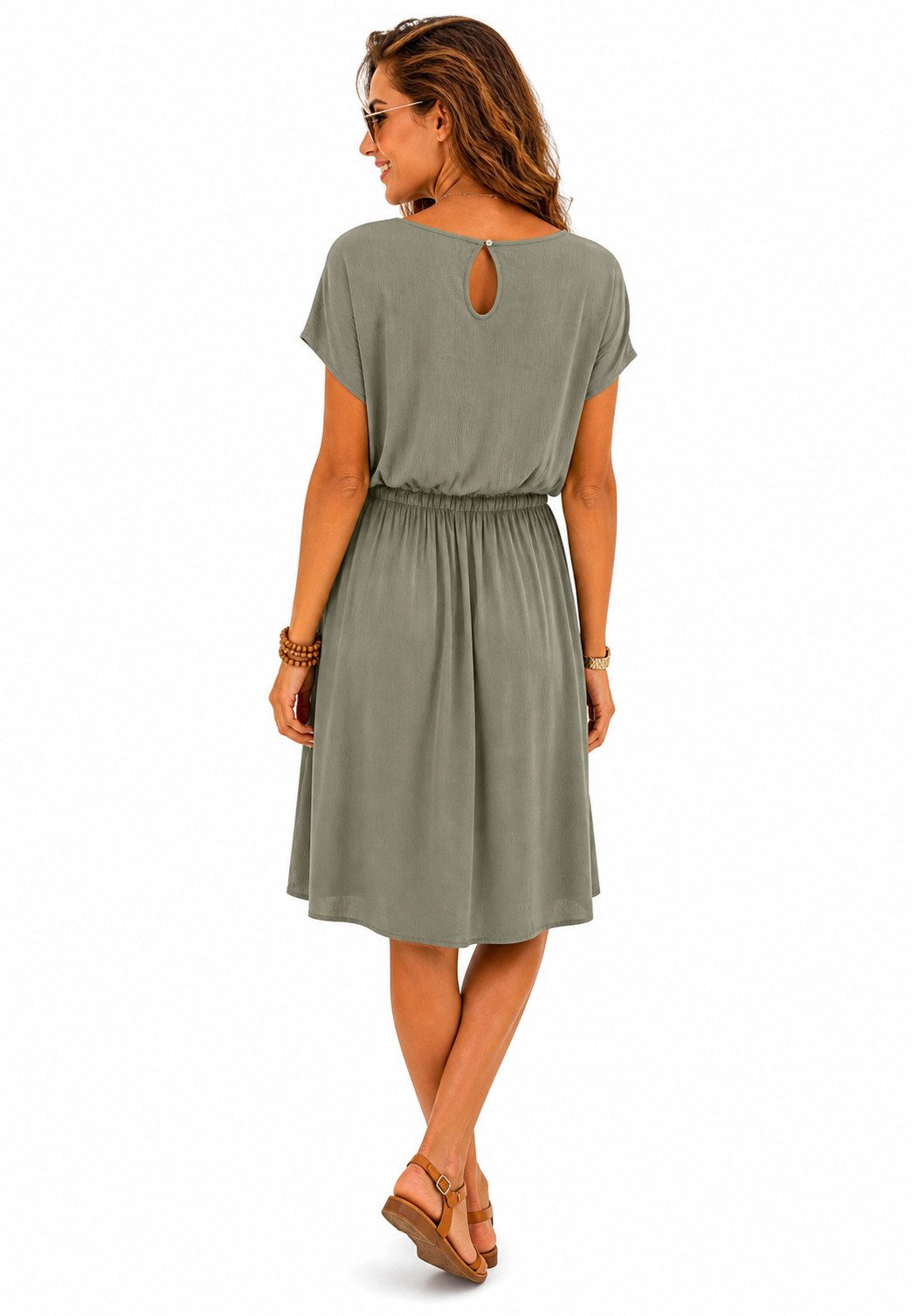 Eight2Nine Sommerkleid Damen Luftiges Sommerkleid aus Viskose mit Bindegürtel Sommerkleid