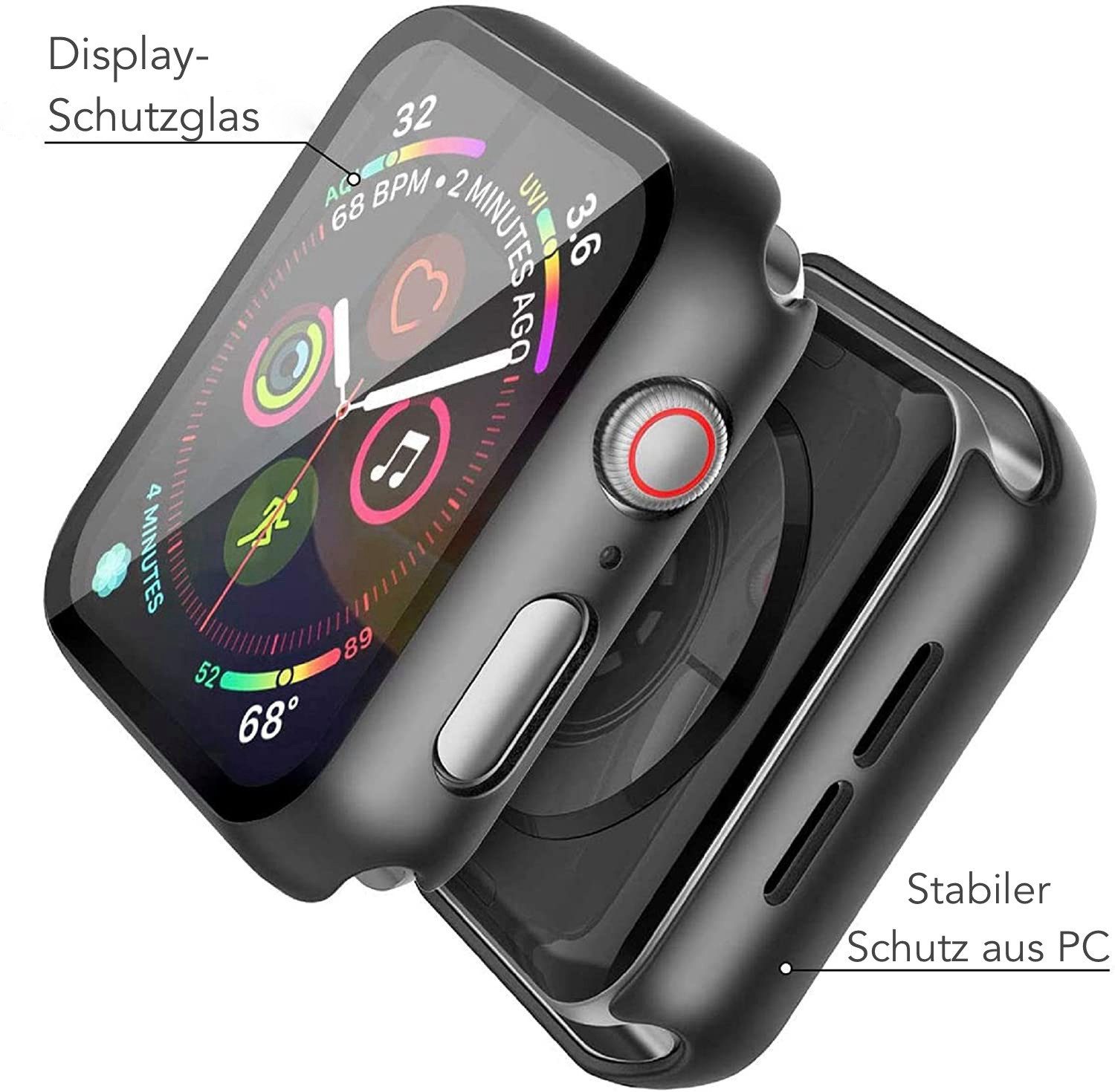 AVANA Smartwatch-Hülle für Apple Watch Series 6 5 4 SE 40mm / 44mm Hülle Schutzhülle Case 360, Full-Cover, Glas Displayschutz, Schwarz