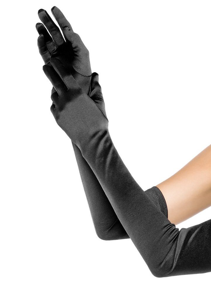 Leg Avenue Kostüm Satin Handschuhe extra lang schwarz, Lange Damenhandschuhe aus feinem Stoff