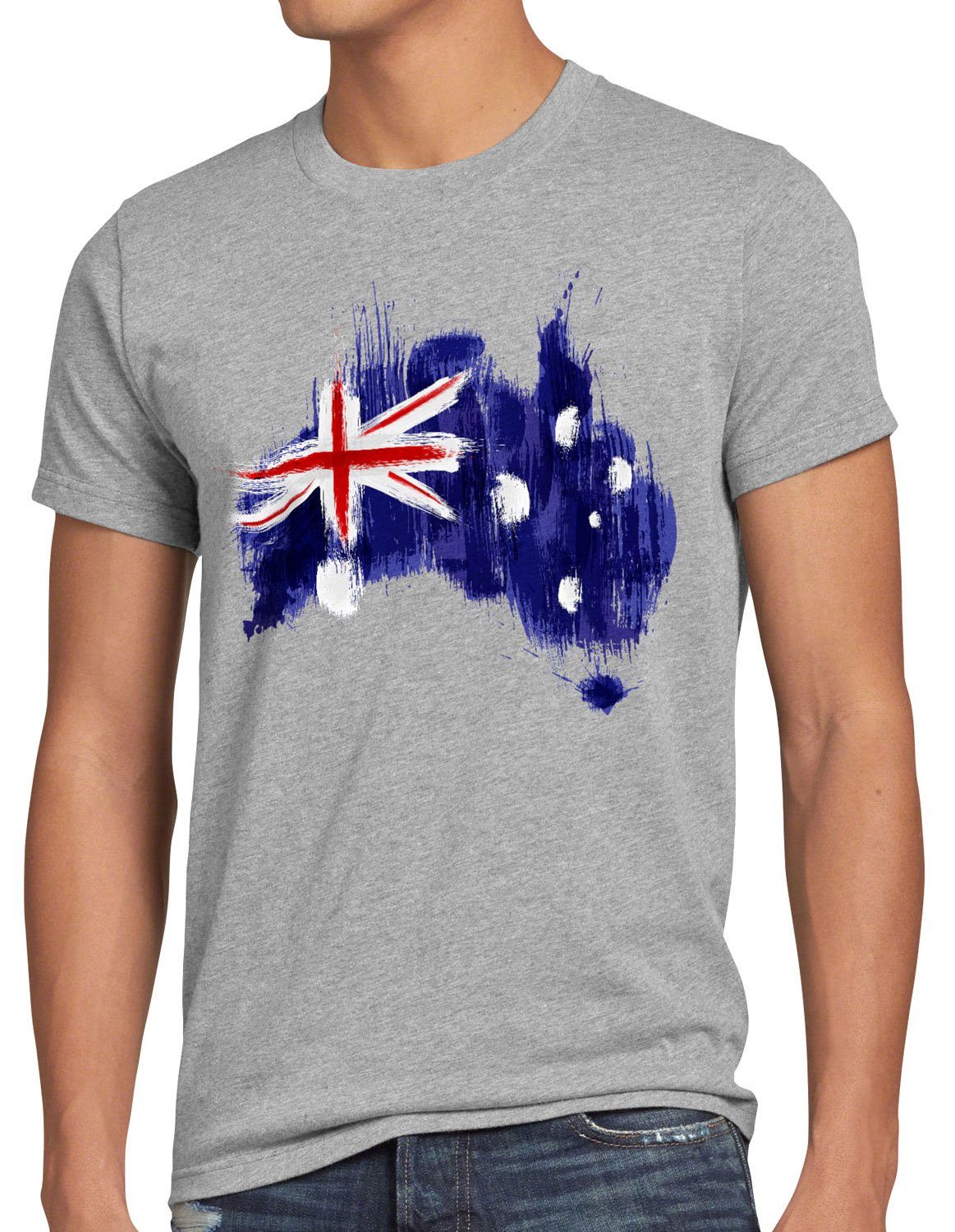 Print-Shirt Flagge Sport meliert Fußball Fahne Australia grau style3 WM EM Australien Herren T-Shirt