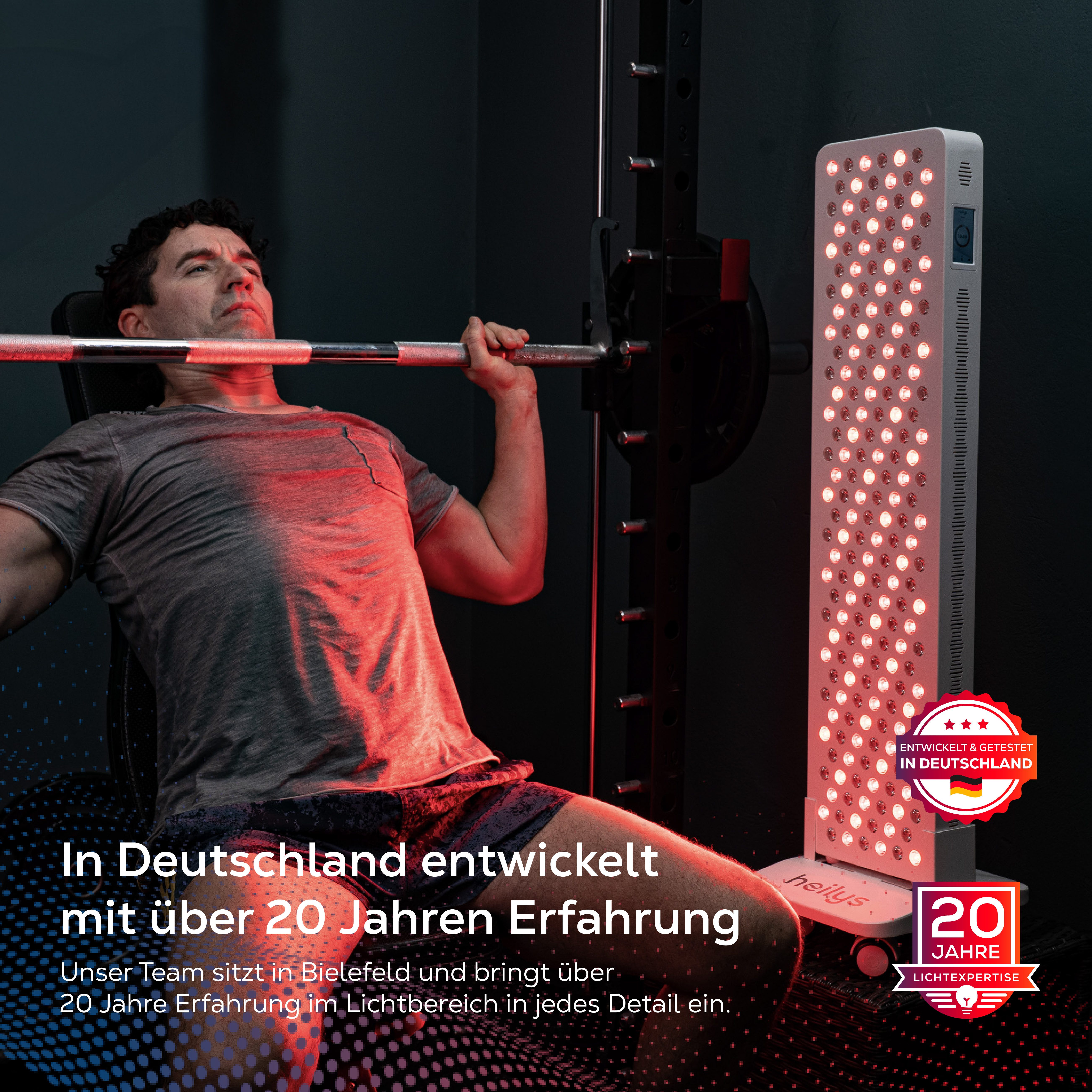 heilys® Infrarotlampe heilys® Gen200, entwickelt & getestet in Deutschland, mit 5 Jahren Garantie, Touchdisplay, App, modular erweiterbar, 6 Wellenlängen & dimmbar