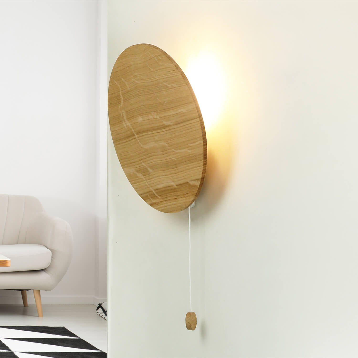 Natürlich Licht-Erlebnisse Eiche MINIMAL, Schlafzimmer Wandleuchte Zugpendel Holz ohne Wandlampe Leuchtmittel, G9
