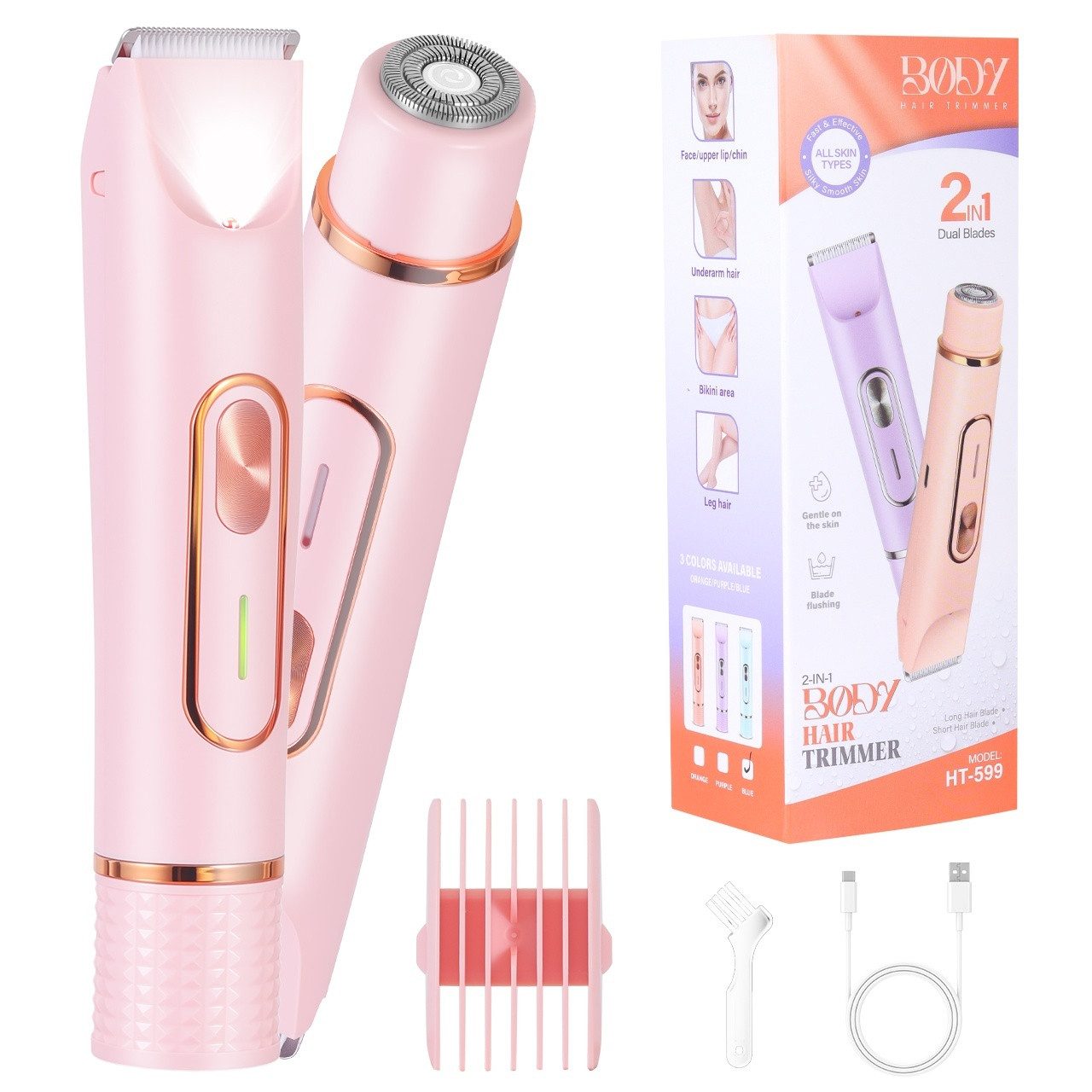 HATTEKER Epilierer HT-599, Aufsätze: 1 St., Damenrasierer, Bikini-Trimmer, 2-in-1