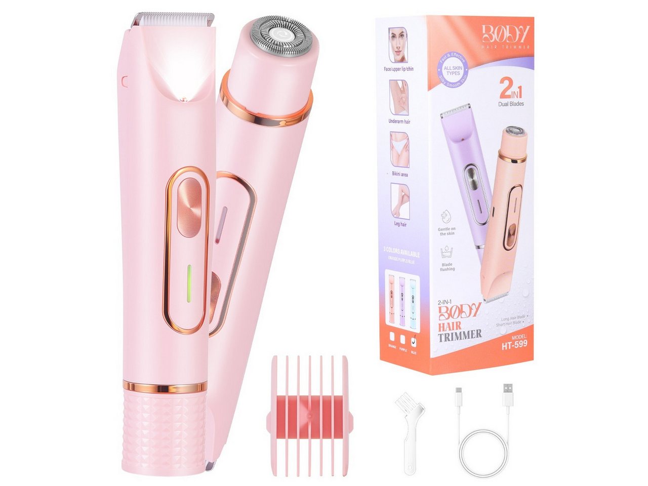 HATTEKER Epilierer HT-599, Aufsätze: 1 St., Damenrasierer, Bikini-Trimmer, 2-in-1