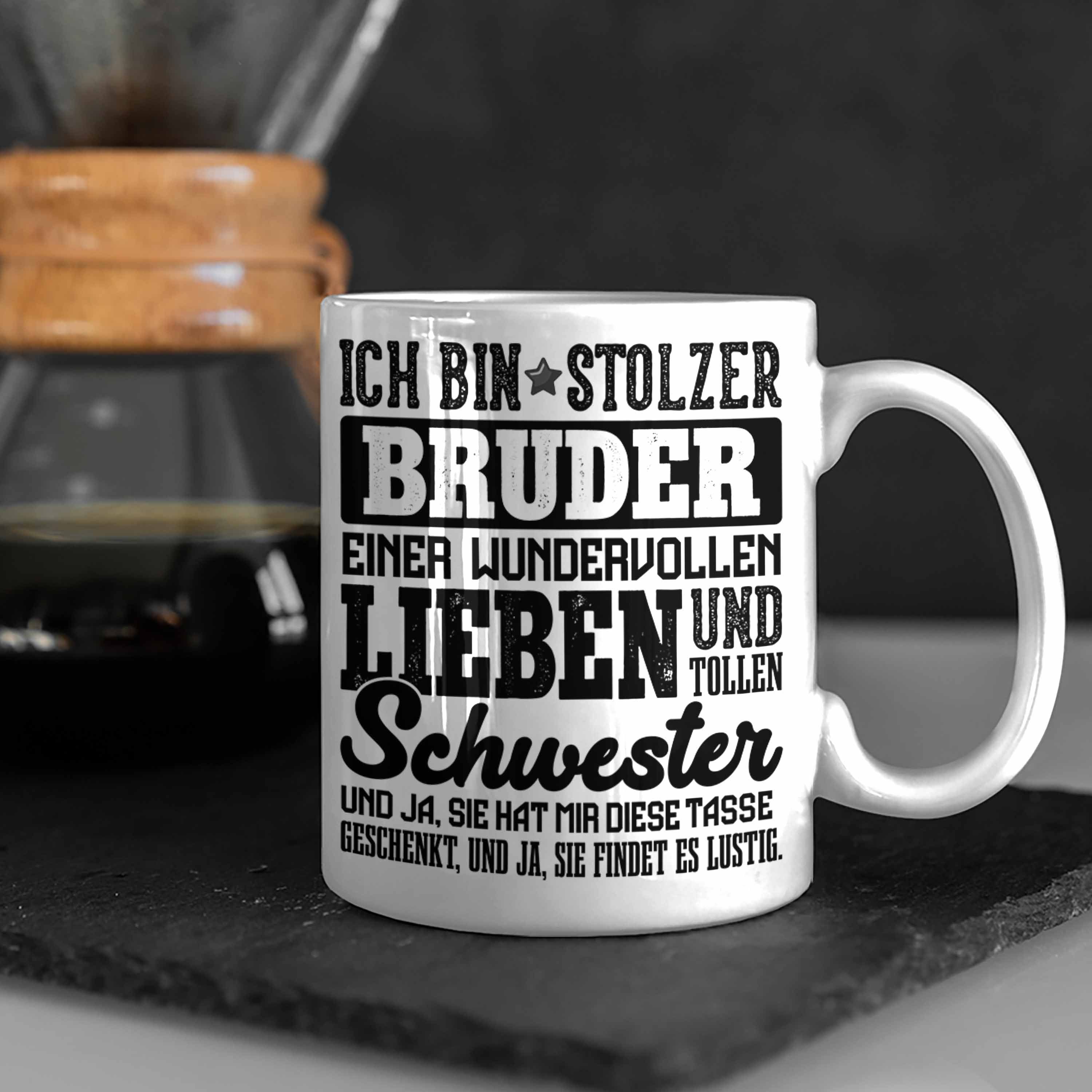 Bruder Trendation - Bruder Weihnachten Tasse Geburtstag Schwester Geschenk Lustig für Stolzer Trendation Tasse Weiss von Lustig